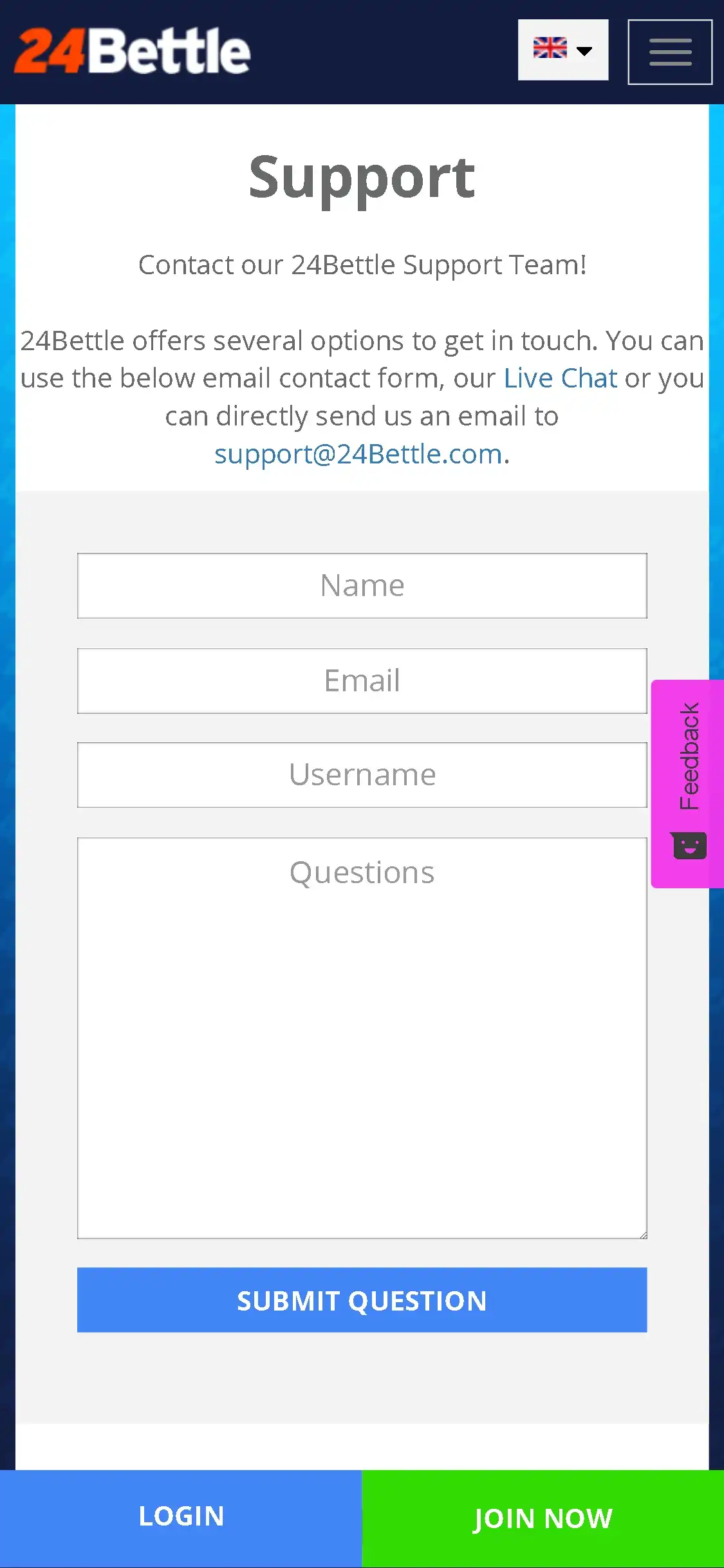 24 Bettle Casino Mobile Support Review