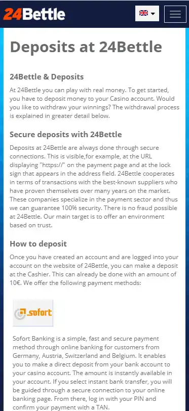 24 Bettle Casino Mobile Payment Methods Review
