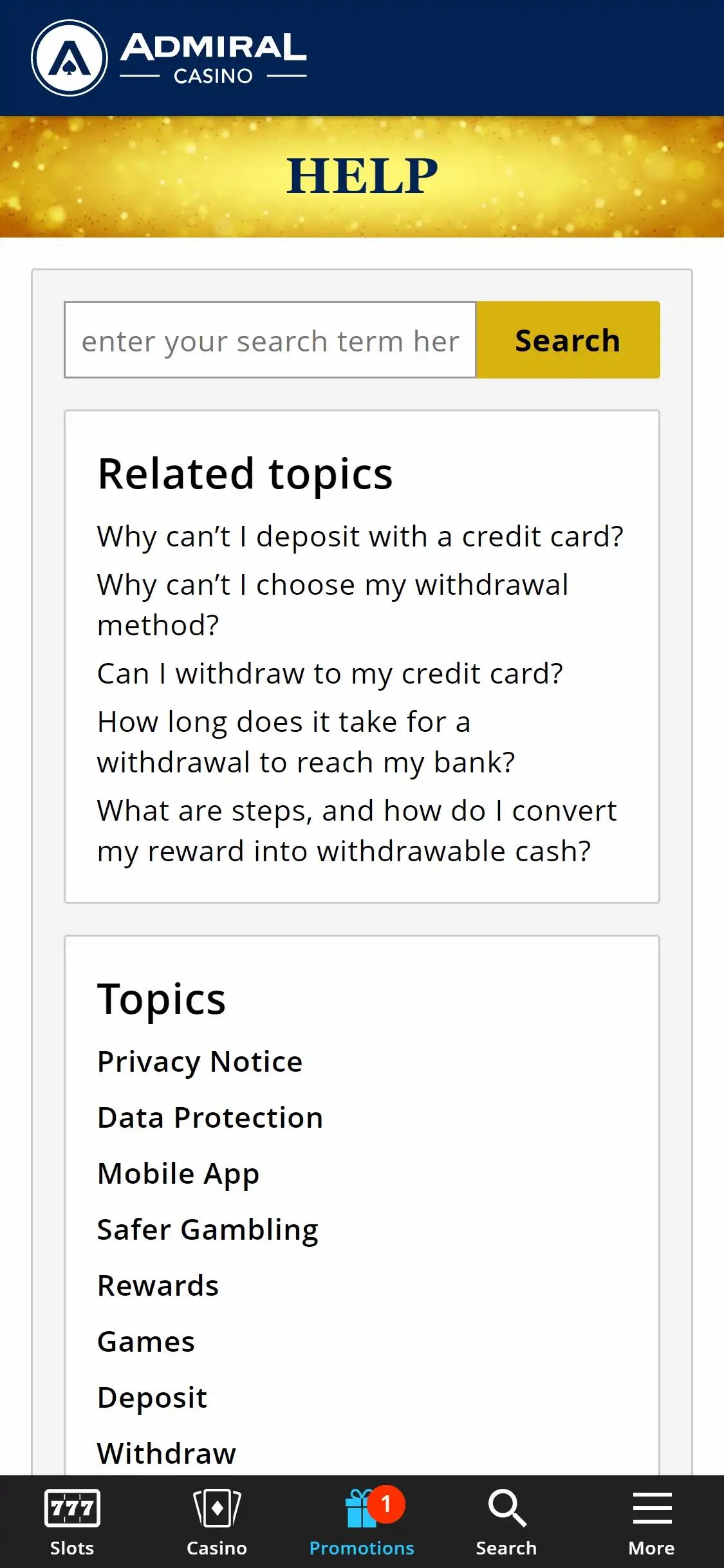 Admiral Casino Mobile Support Review