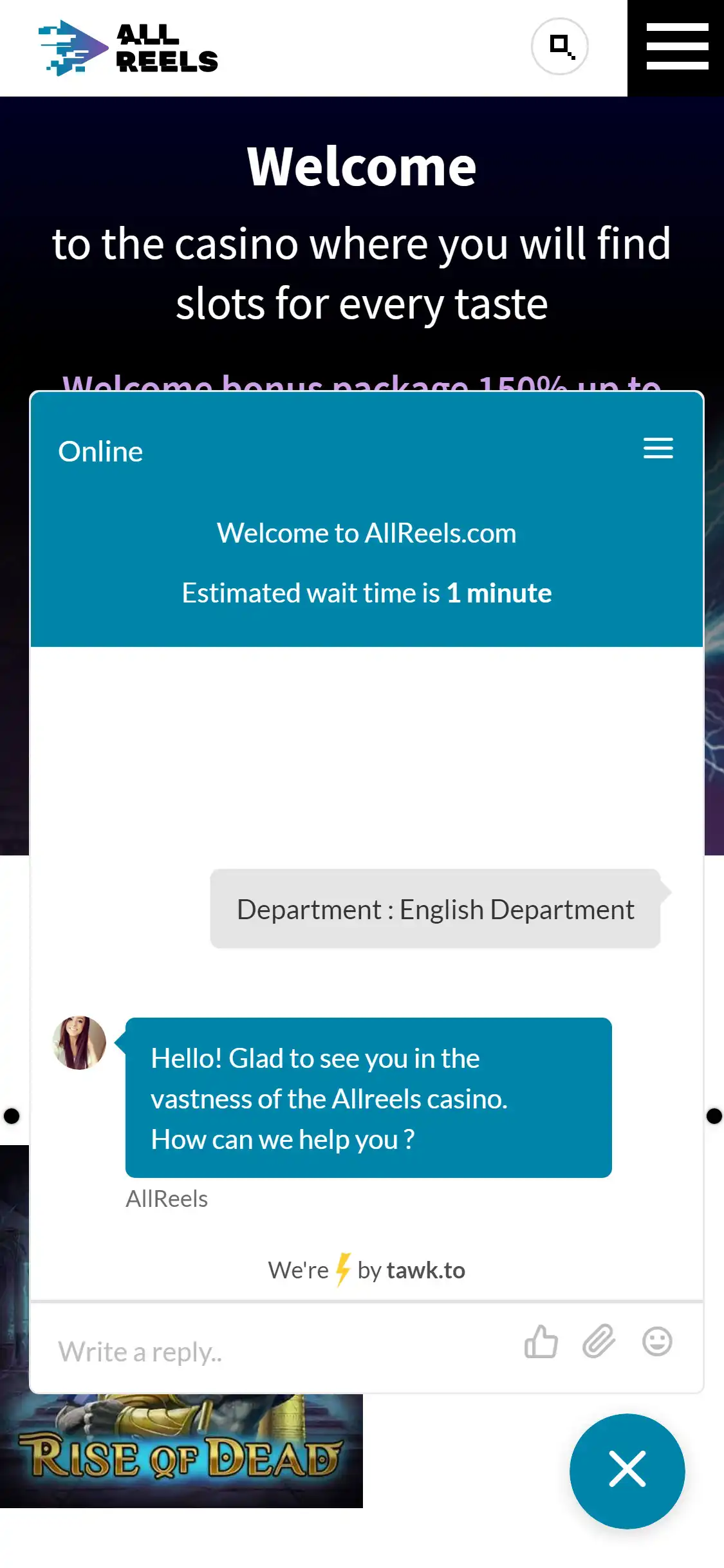 AllReels Casino Mobile Support Review