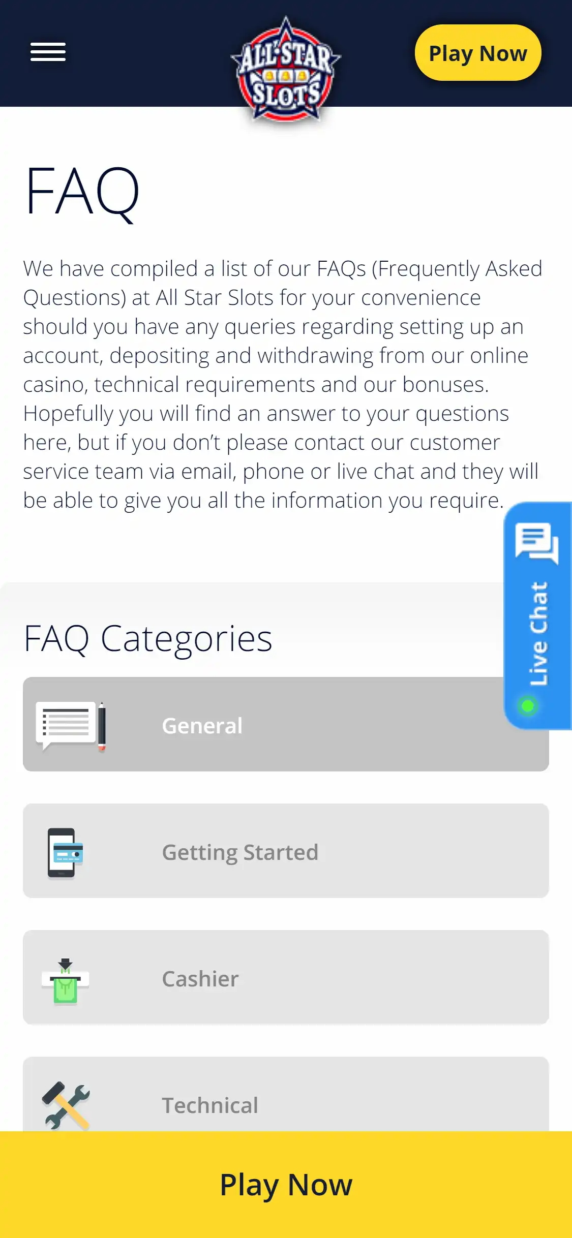 All Star Slots Casino Mobile Support Review