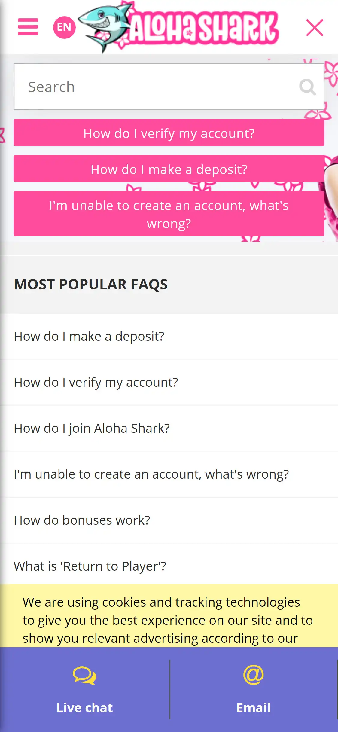 Aloha Shark Casino Mobile Support Review