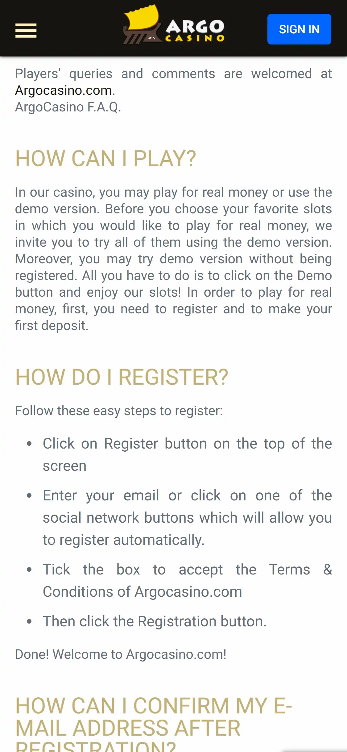 Argo Casino Mobile Support Review