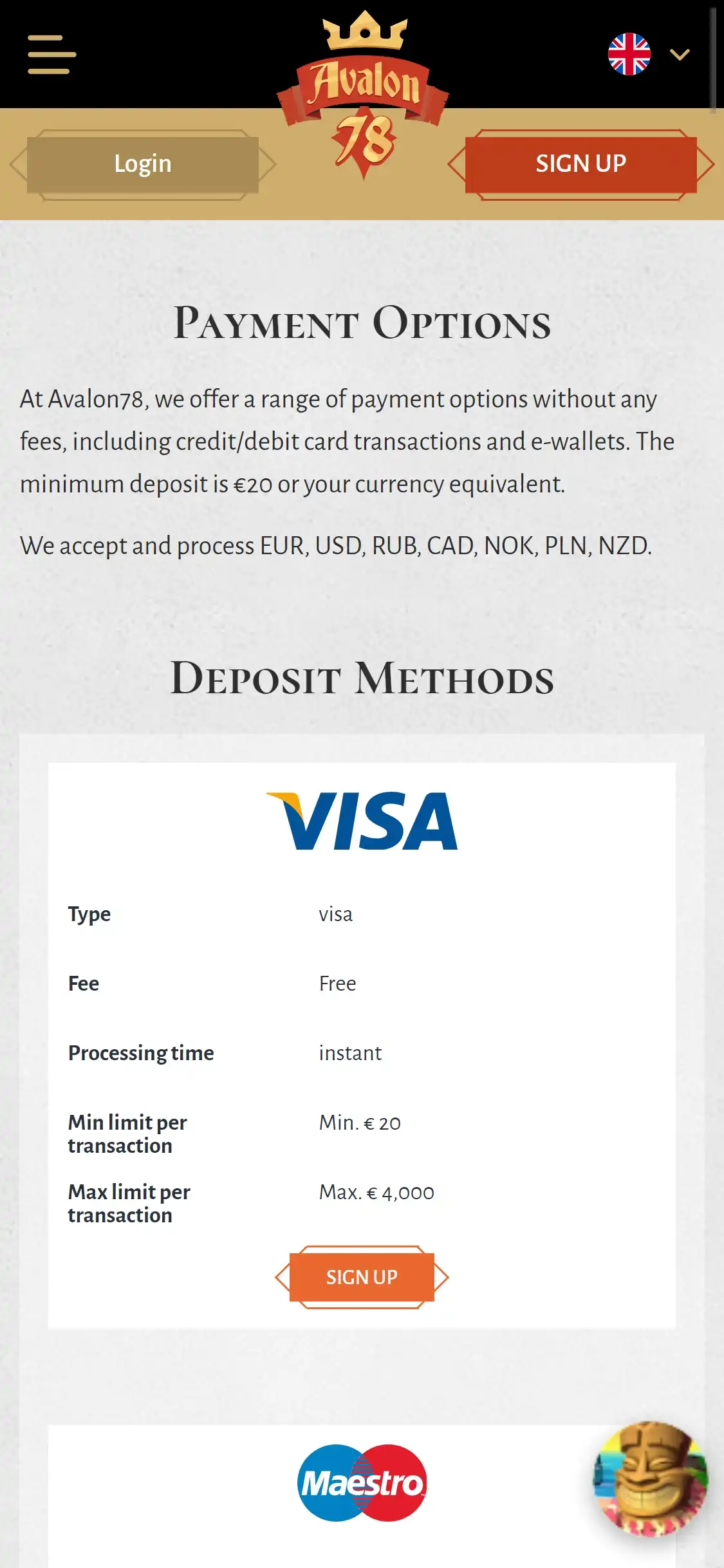 Avalon78 Mobile Payment Methods Review