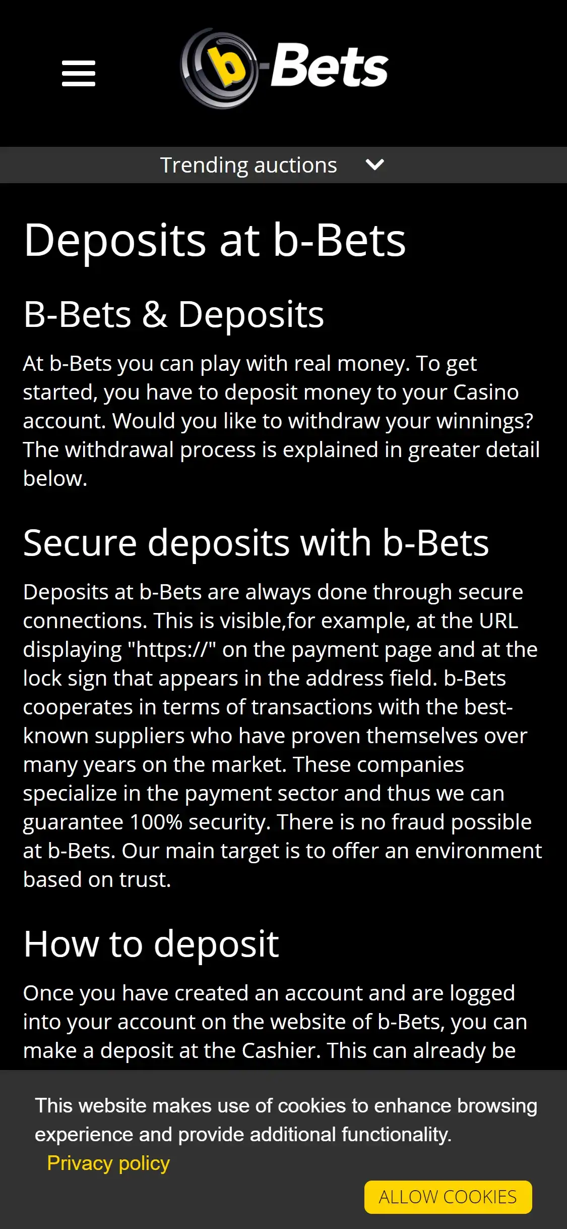 B-Bets Casino Mobile Payment Methods Review