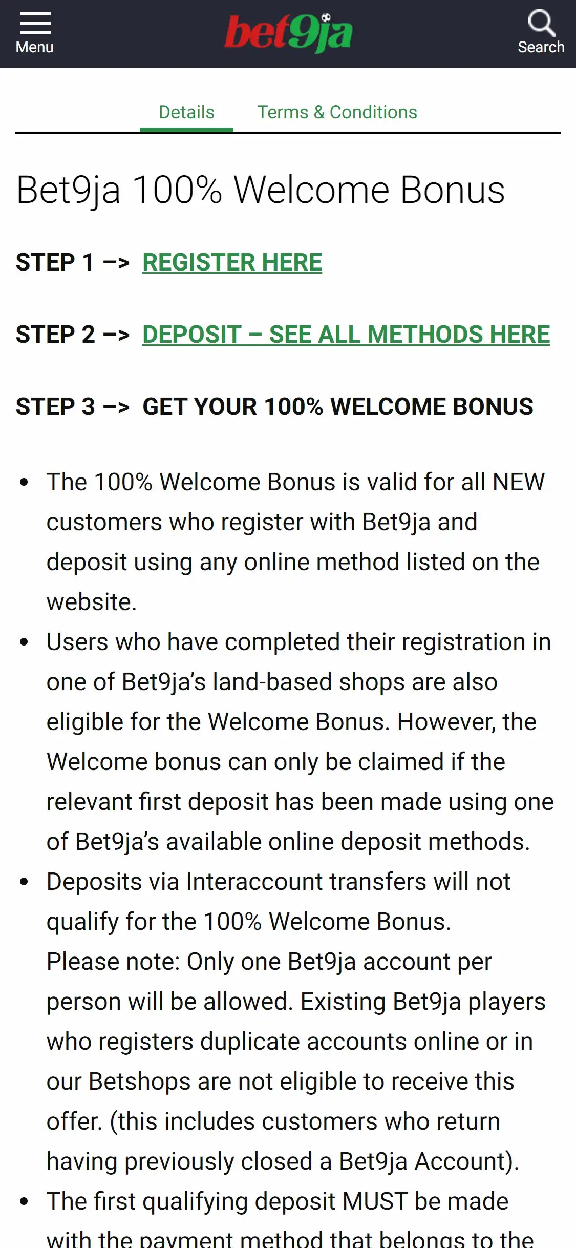 Bet9Ja Casino Mobile No Deposit Bonus Review
