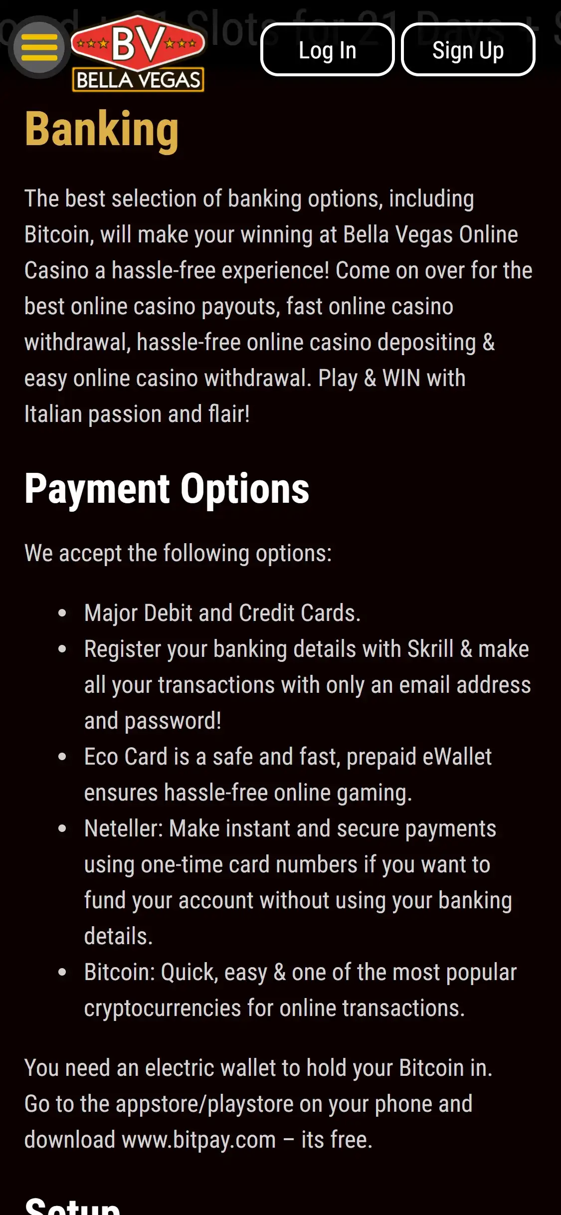 Bella Vegas Casino Mobile Payment Methods Review