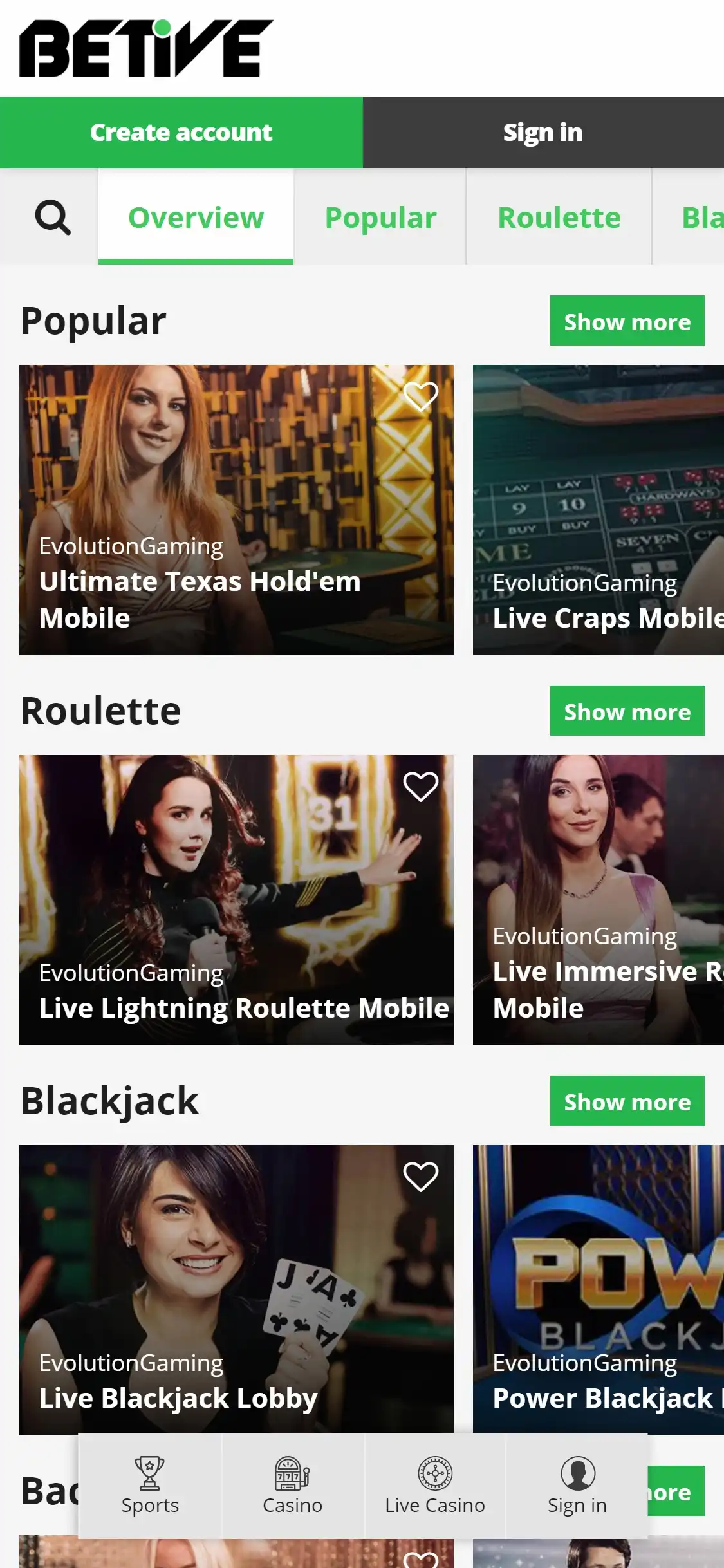 Betive Casino Mobile Live Dealer Games Review