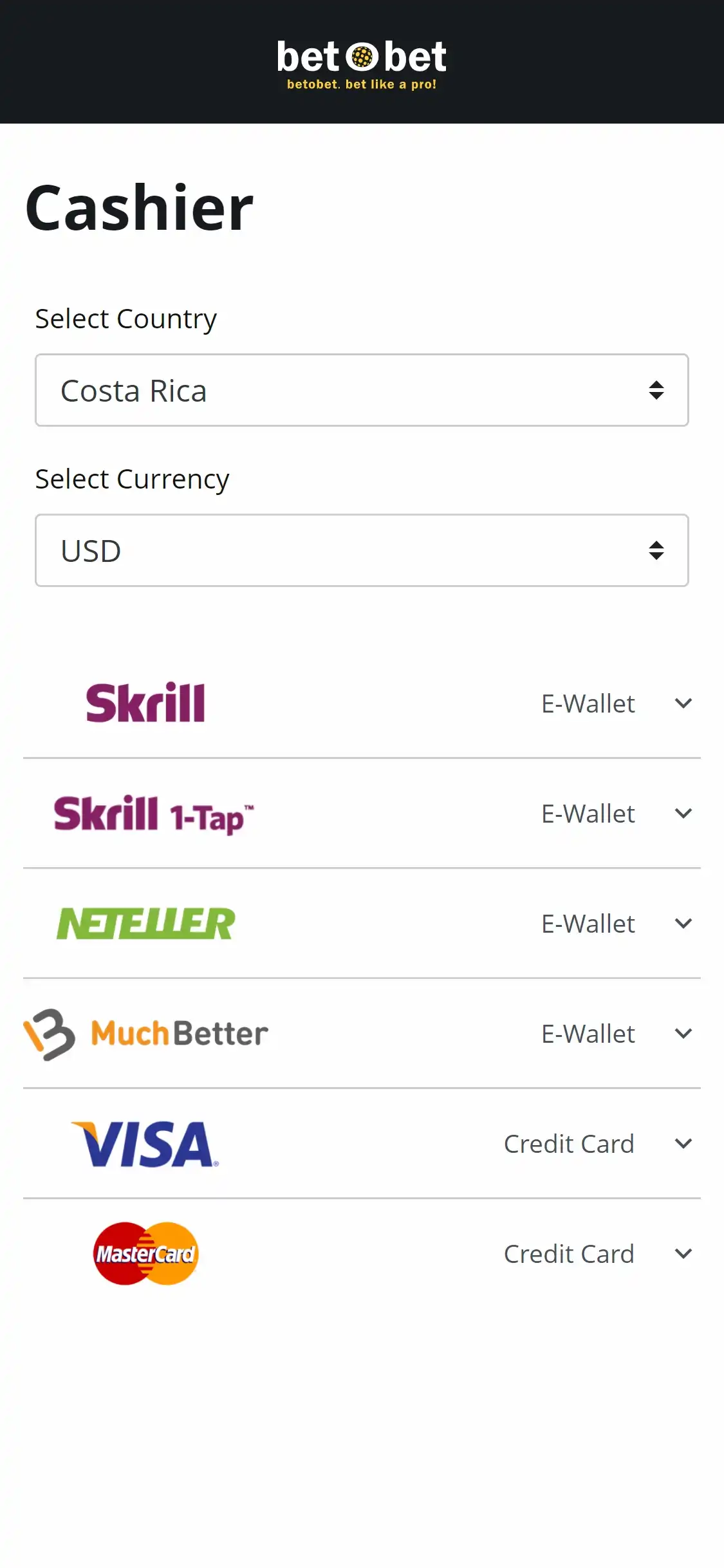 Bet O Bet Casino Mobile Payment Methods Review