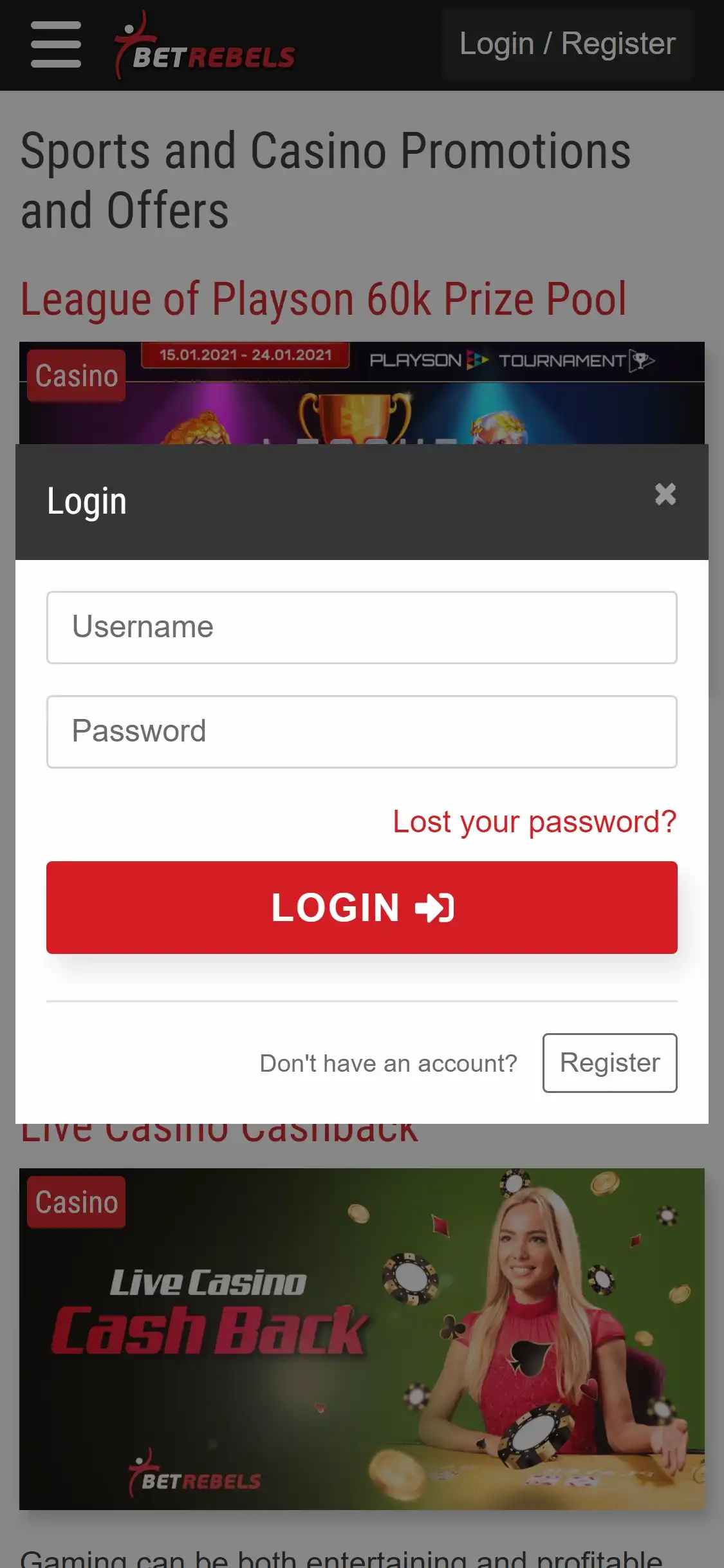 BetRebels Casino Mobile Login Review