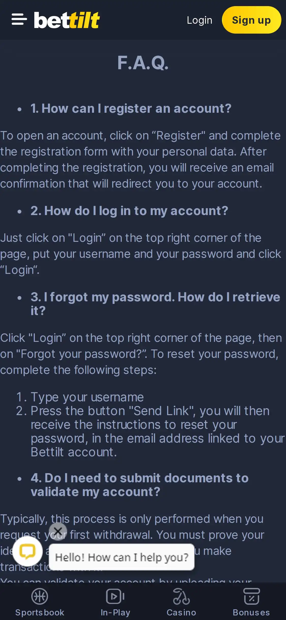 Bettilt Mobile Support Review