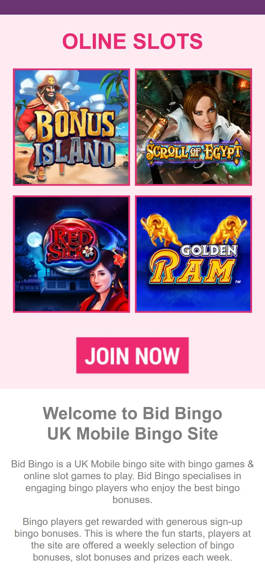 Bid Bingo Casino Mobile Games Review
