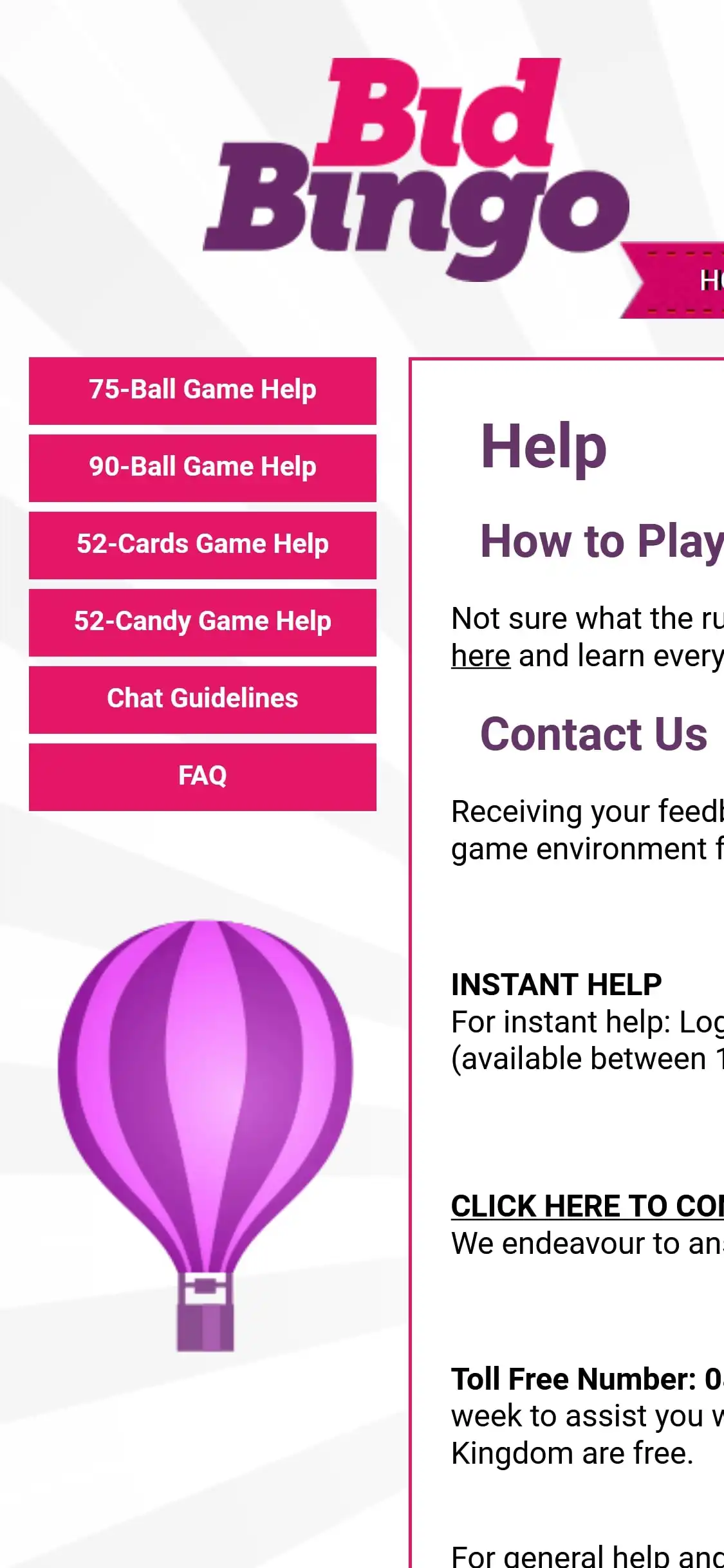 Bid Bingo Casino Mobile Support Review