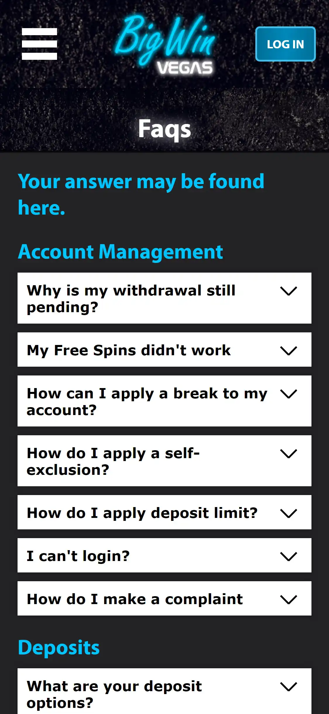 Big Win Vegas Casino Mobile Support Review