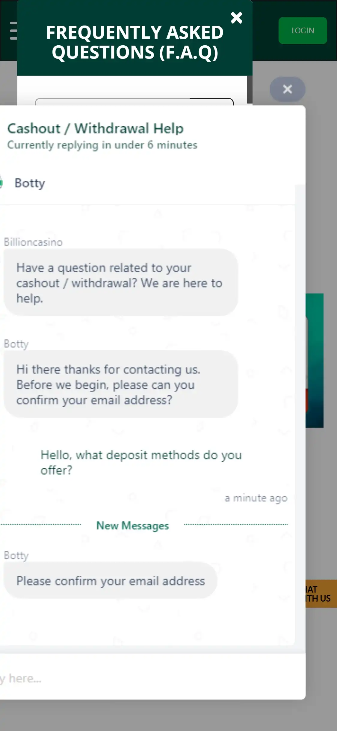 Billion Casino Mobile Support Review