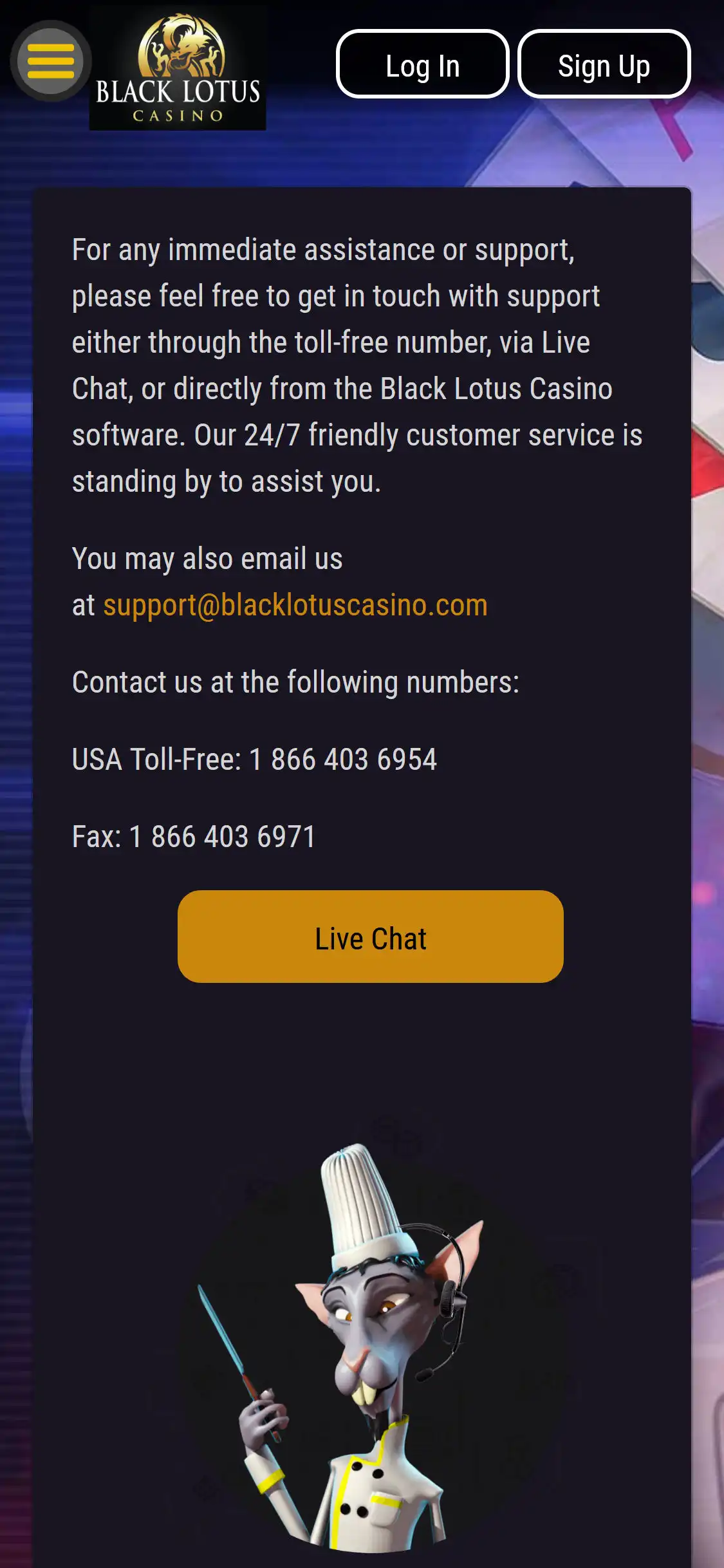 Black Lotus Casino Mobile Support Review