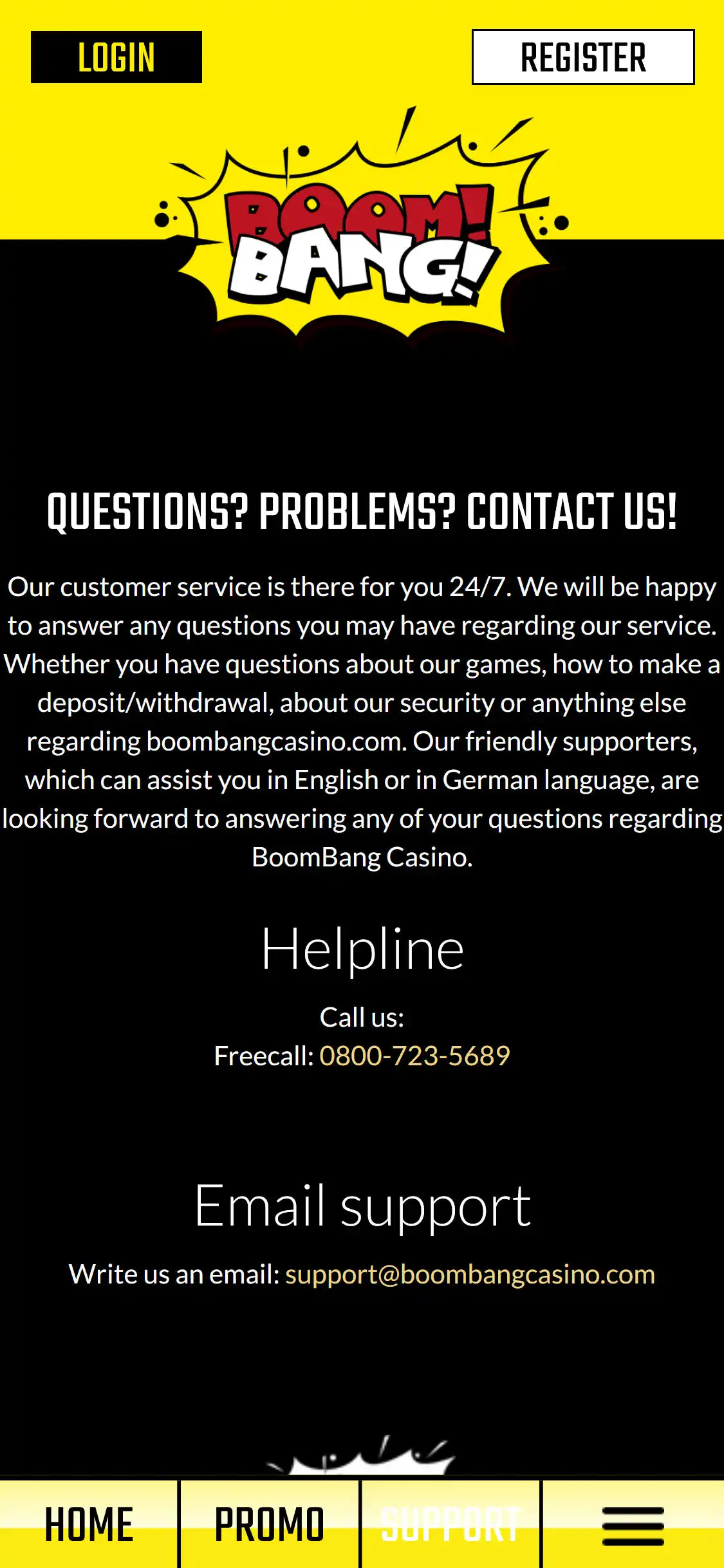 Boom Bang Casino Mobile Support Review