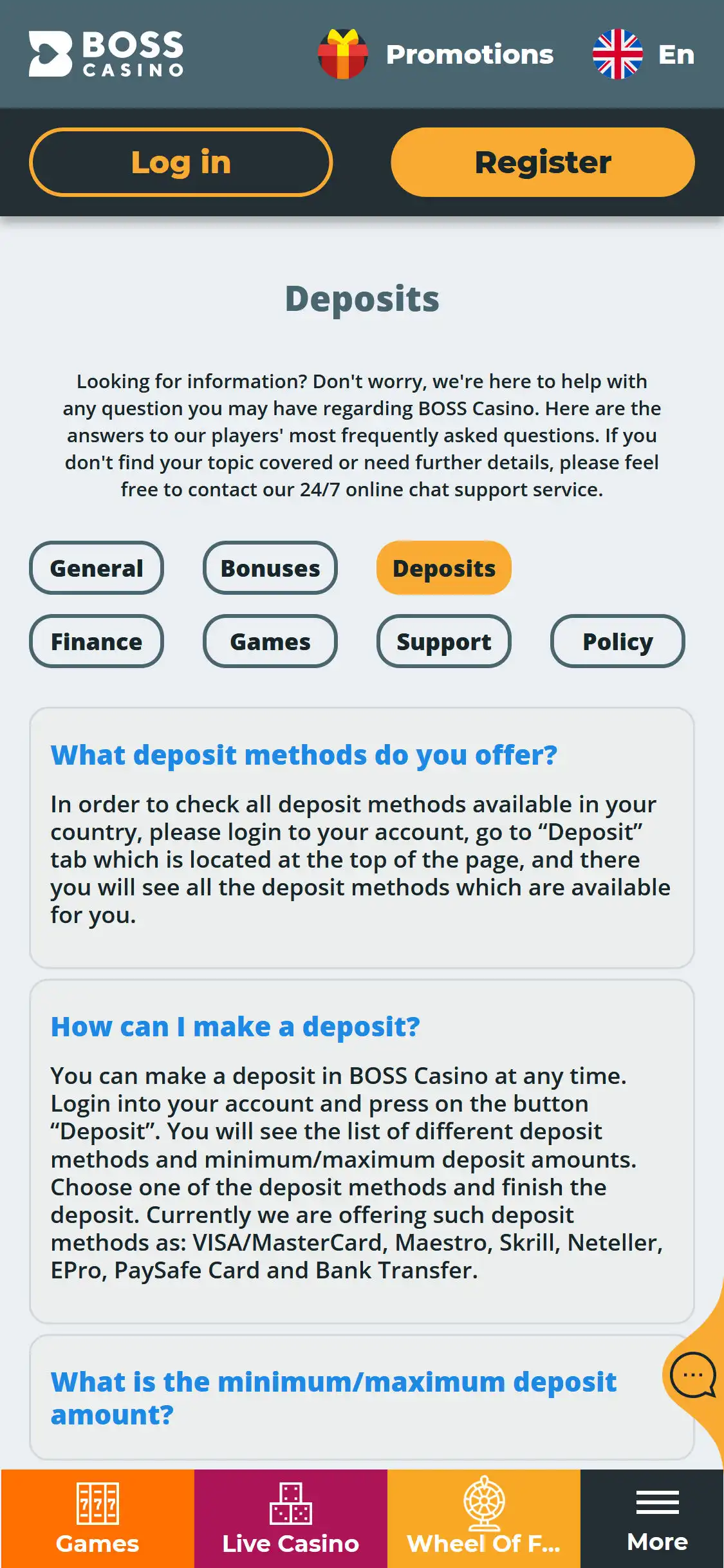 Boss Casino Mobile Payment Methods Review