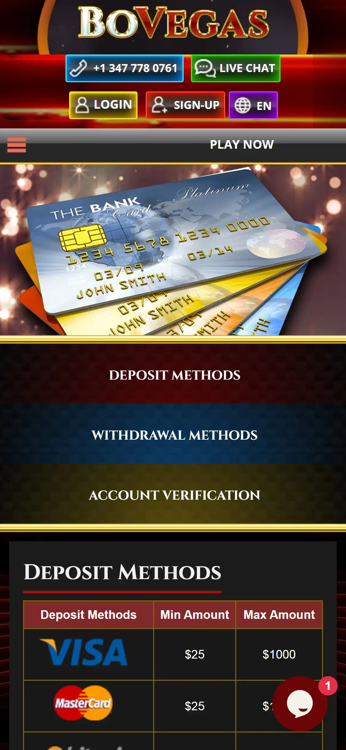 BoVegas Mobile Payment Methods Review