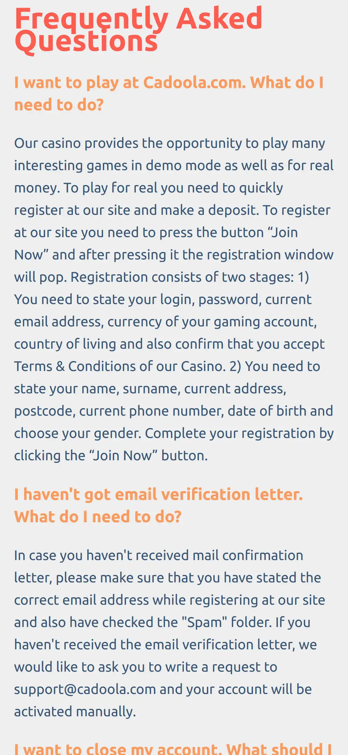 Cadoola Casino Mobile Support Review