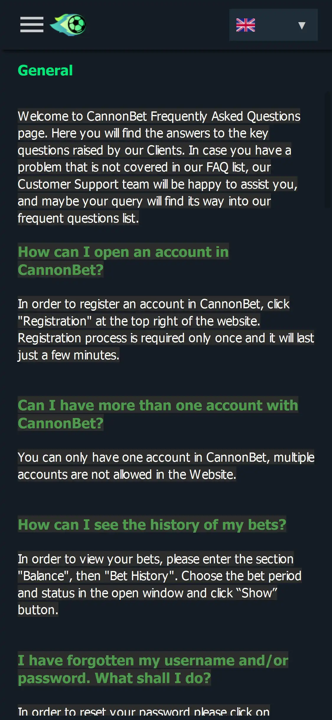 CannonBet Casino Mobile Support Review