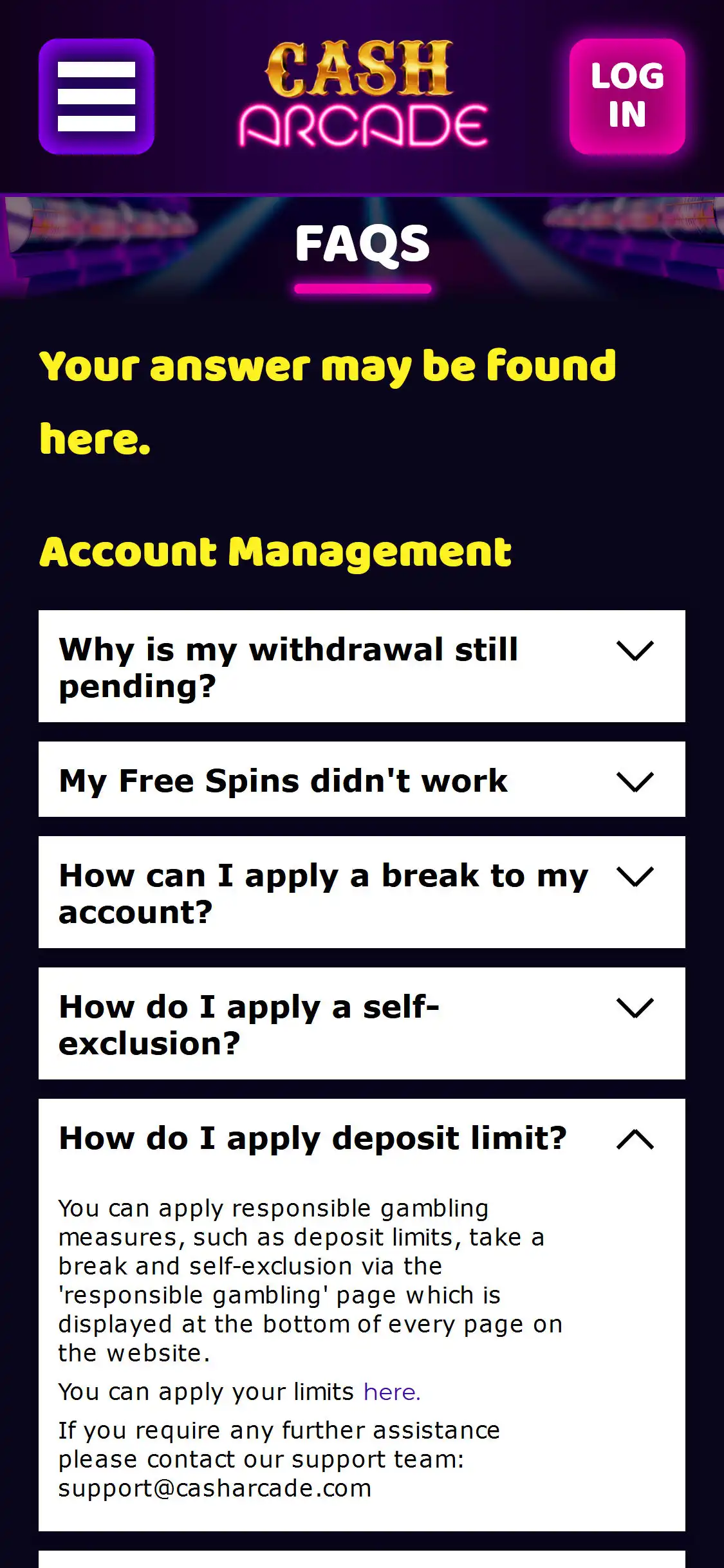 Cash Arcade Casino Mobile Support Review