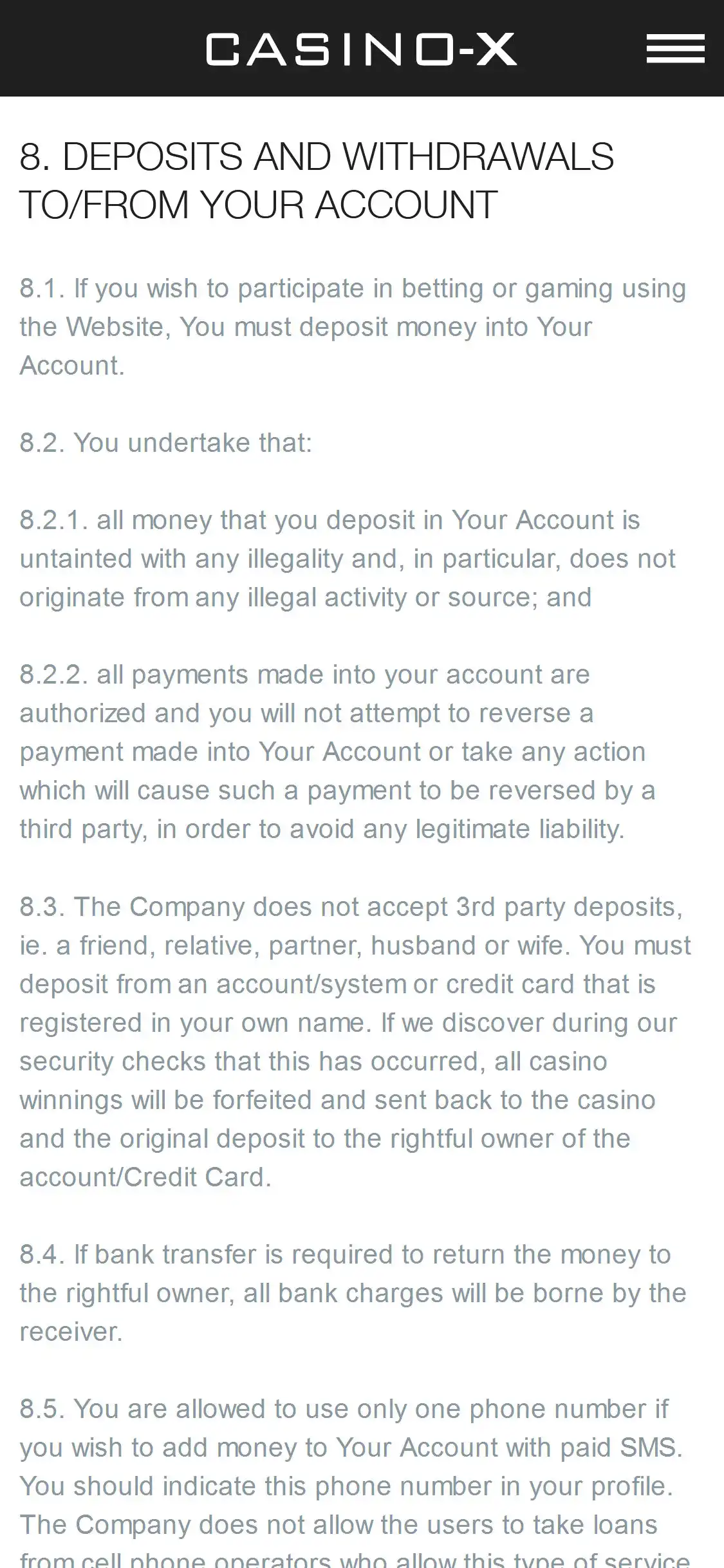 Casino X Mobile Payment Methods Review