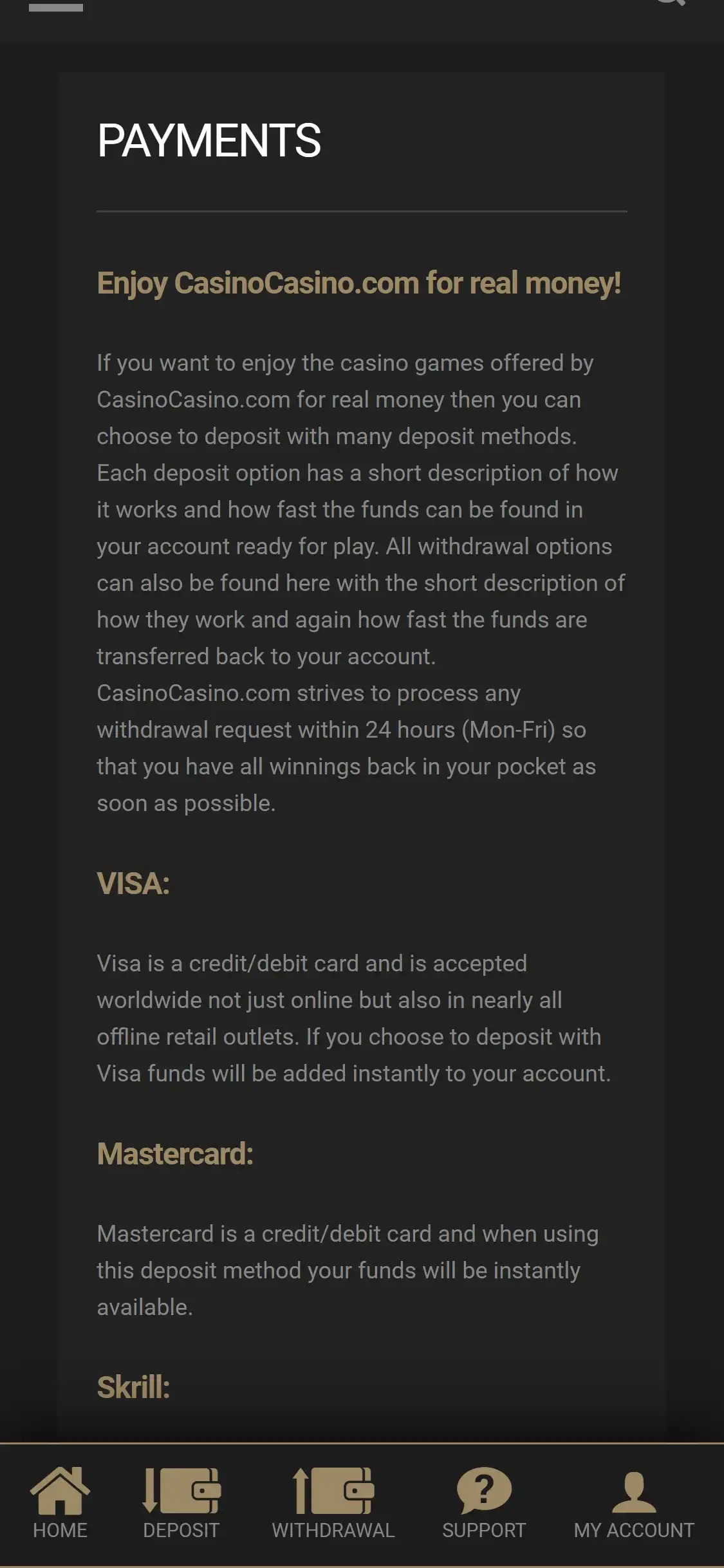 Casino Casino Mobile Payment Methods Review