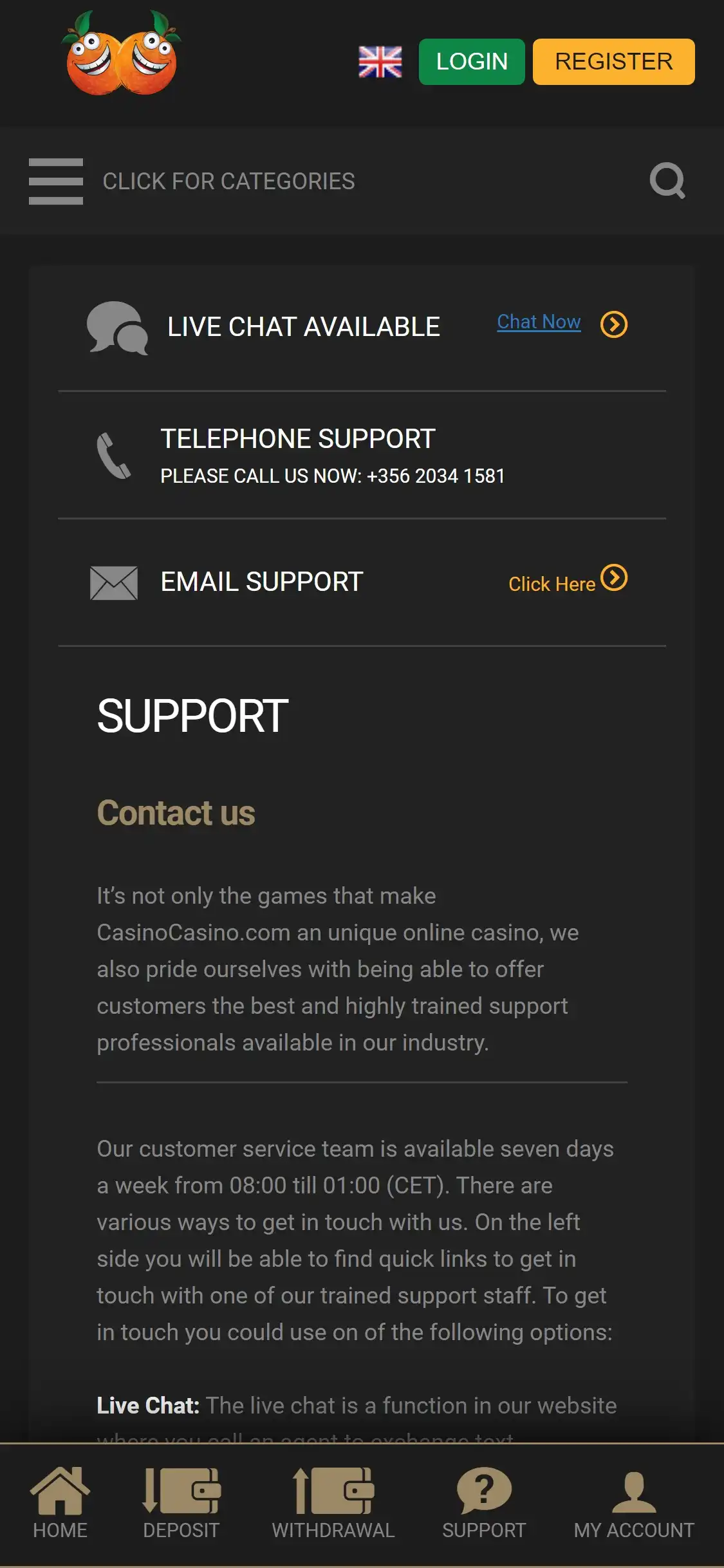 Casino Casino Mobile Support Review
