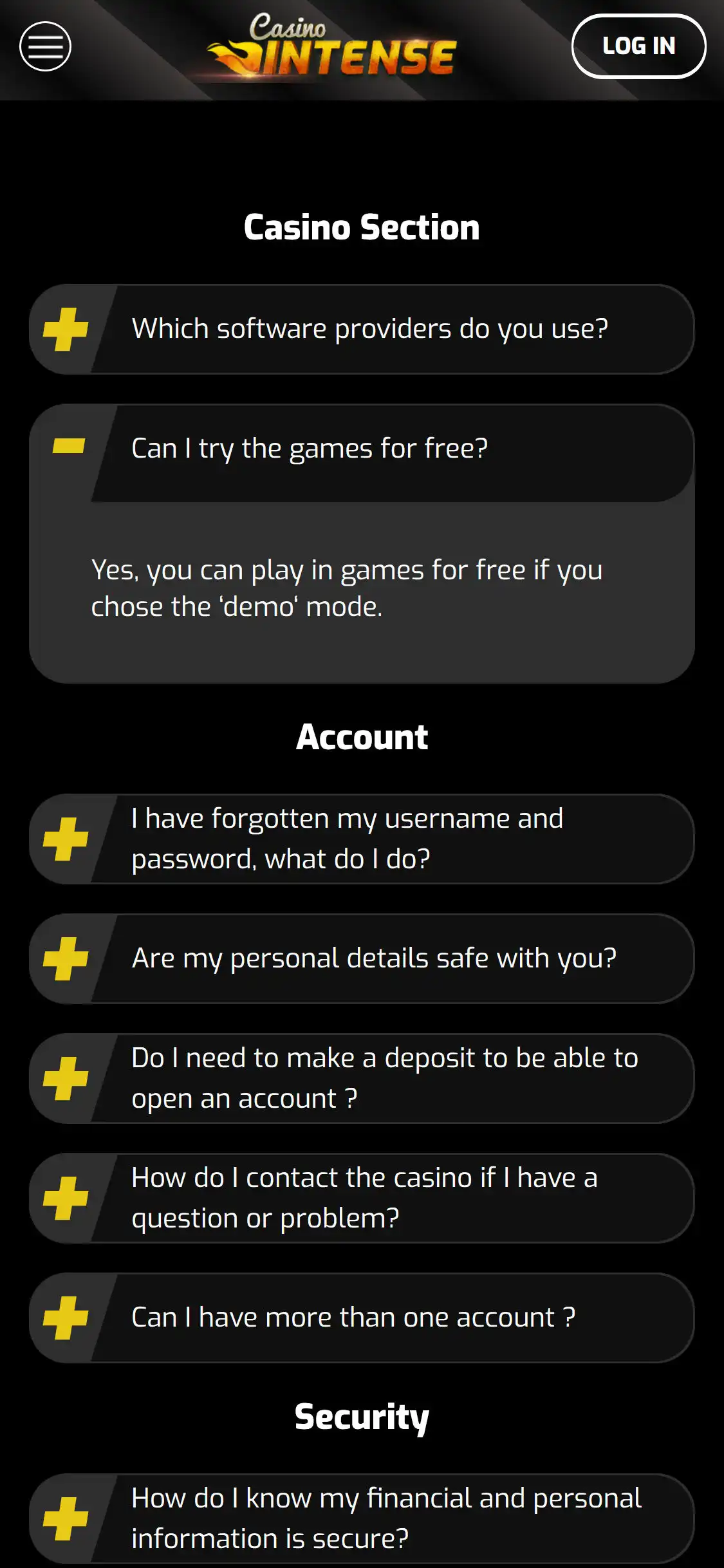 Casino Intense Mobile Support Review
