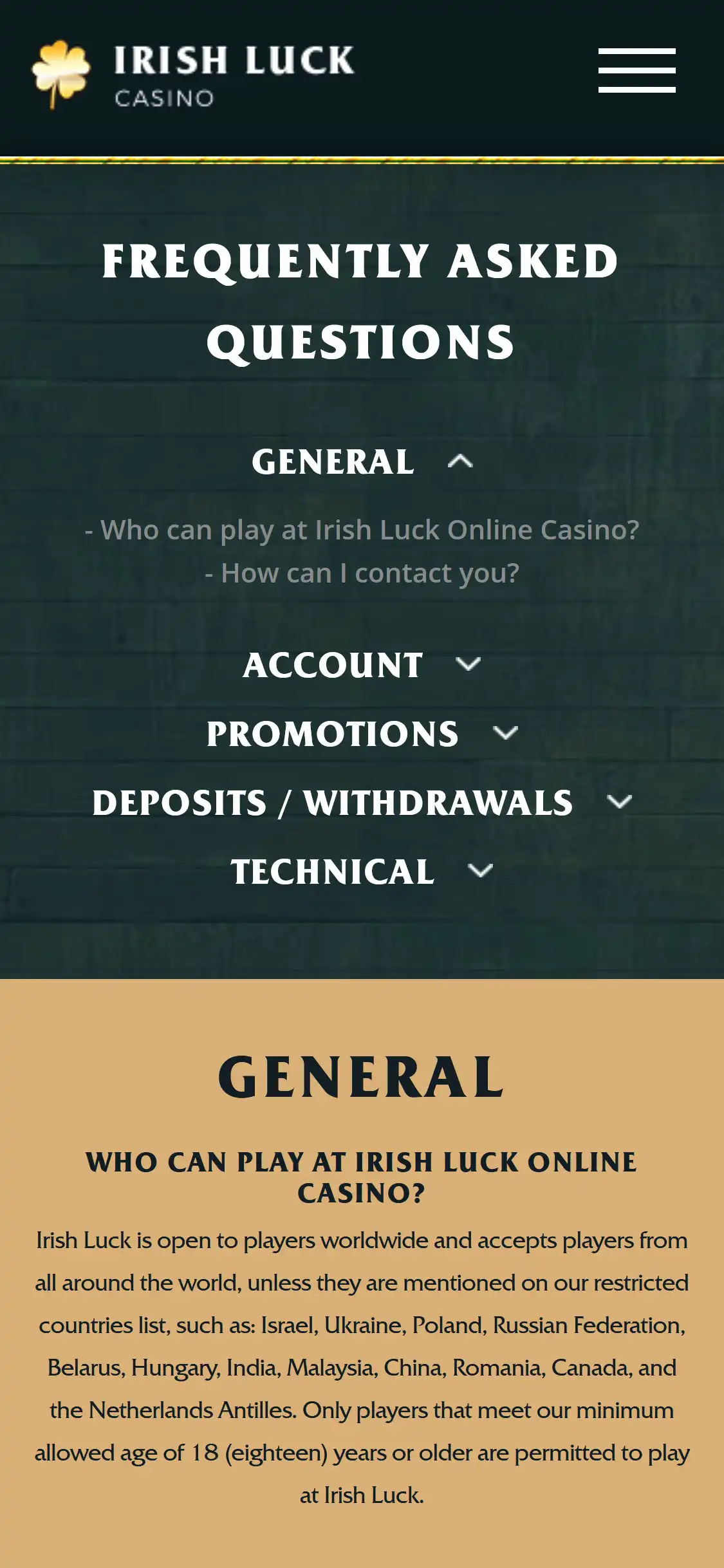 IrishLuck Casino Mobile Support Review