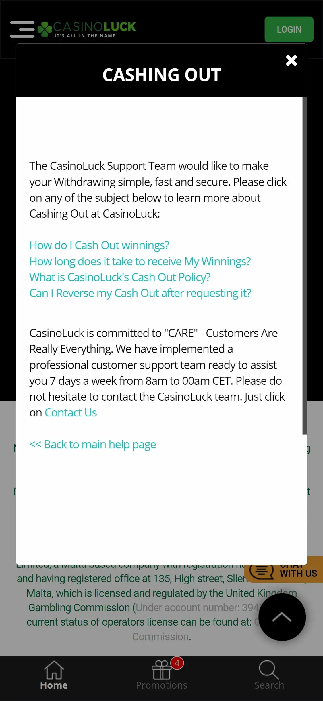 CasinoLuck Mobile Payment Methods Review
