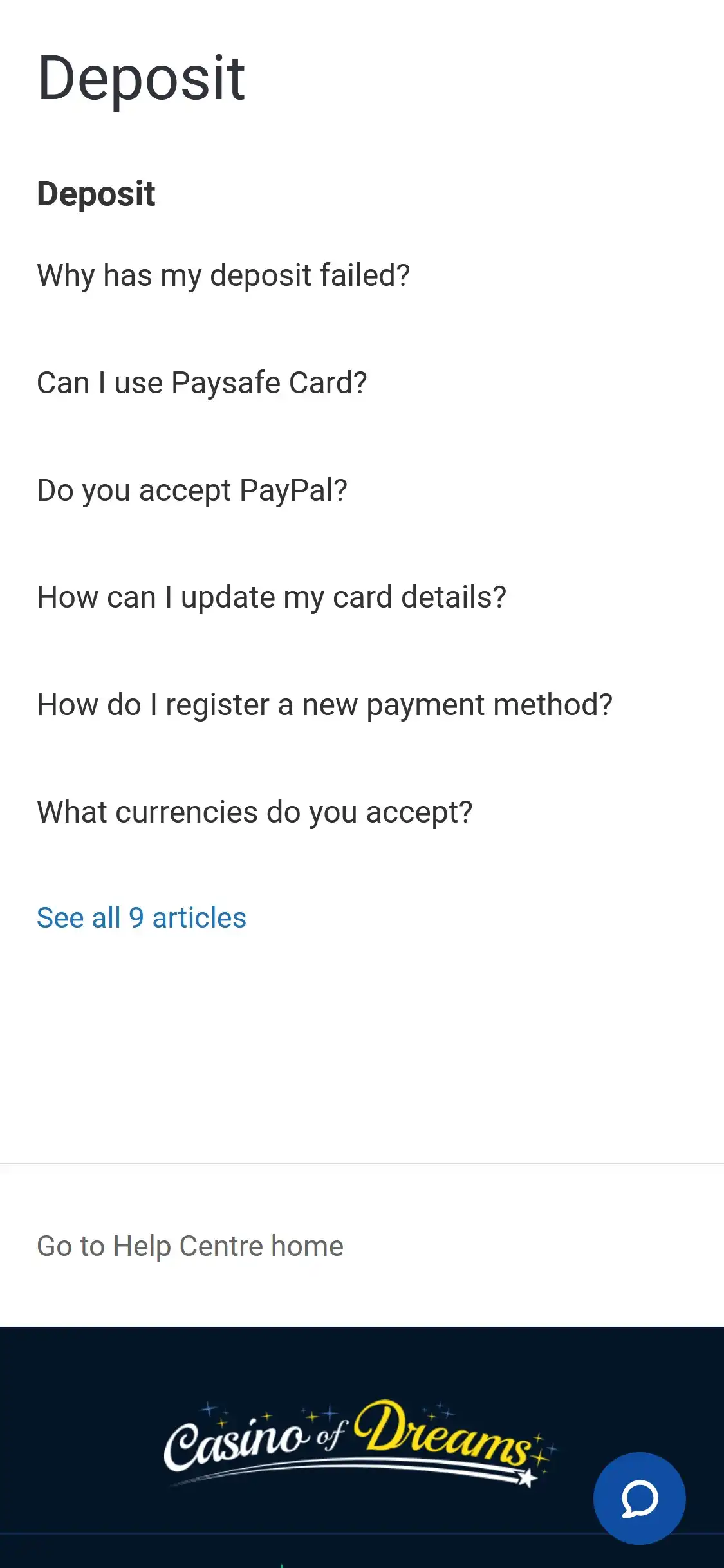 Casino of Dreams Mobile Payment Methods Review