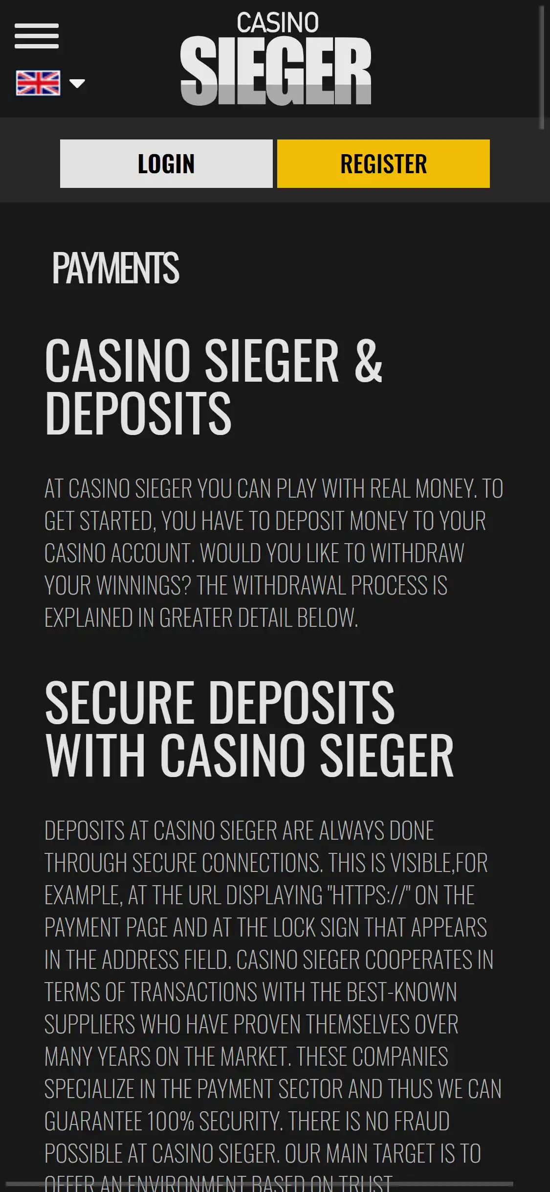 CasinoSieger Mobile Payment Methods Review