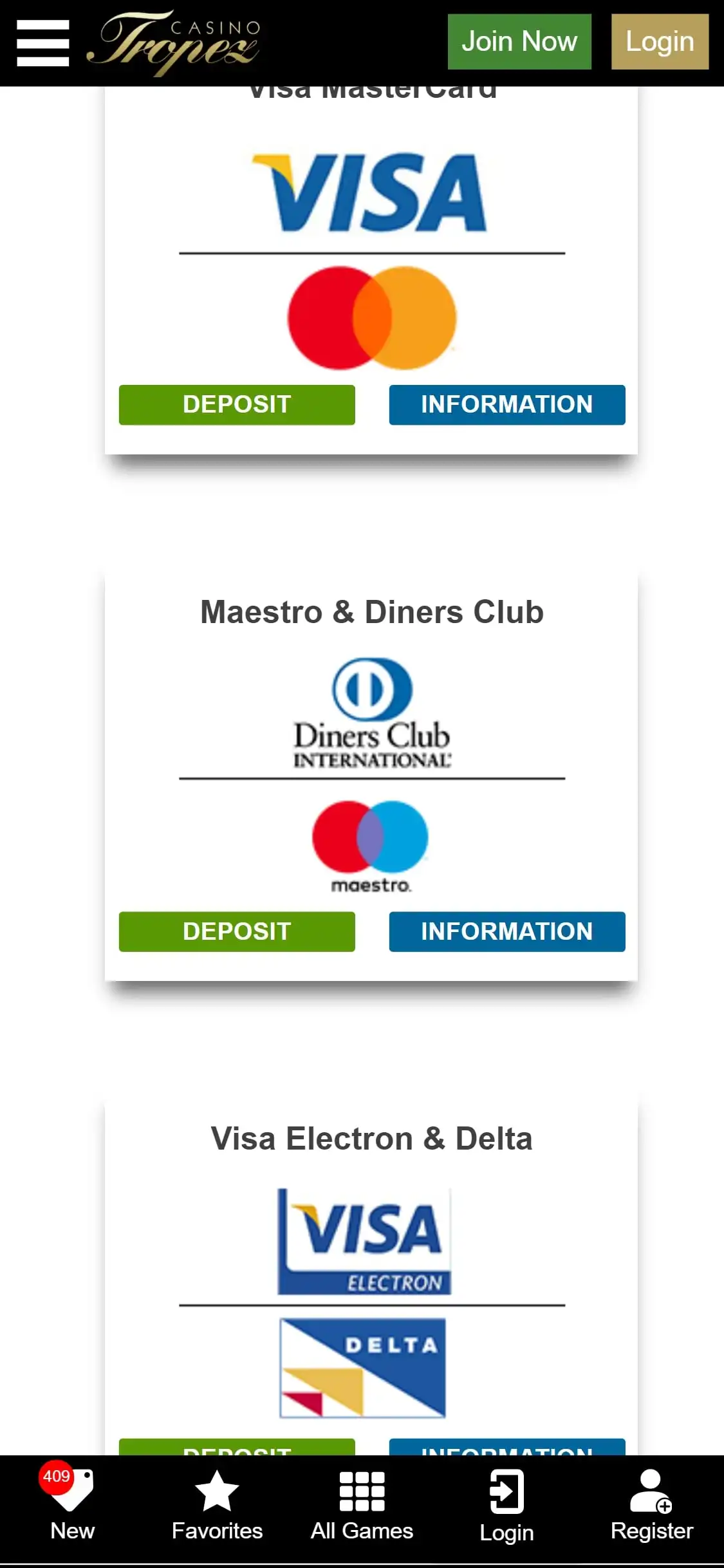 Casino Tropez Mobile Payment Methods Review