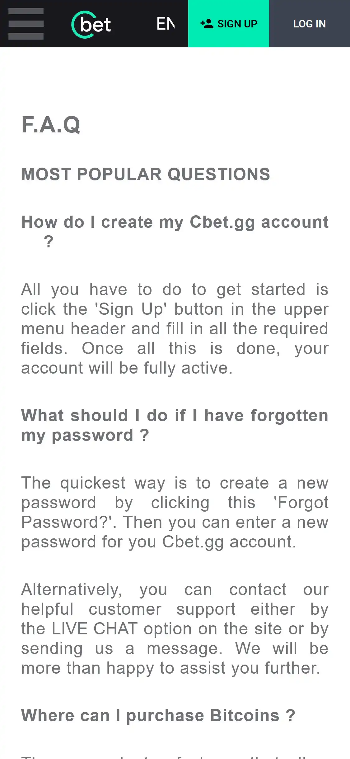 Cbet Casino Mobile Support Review
