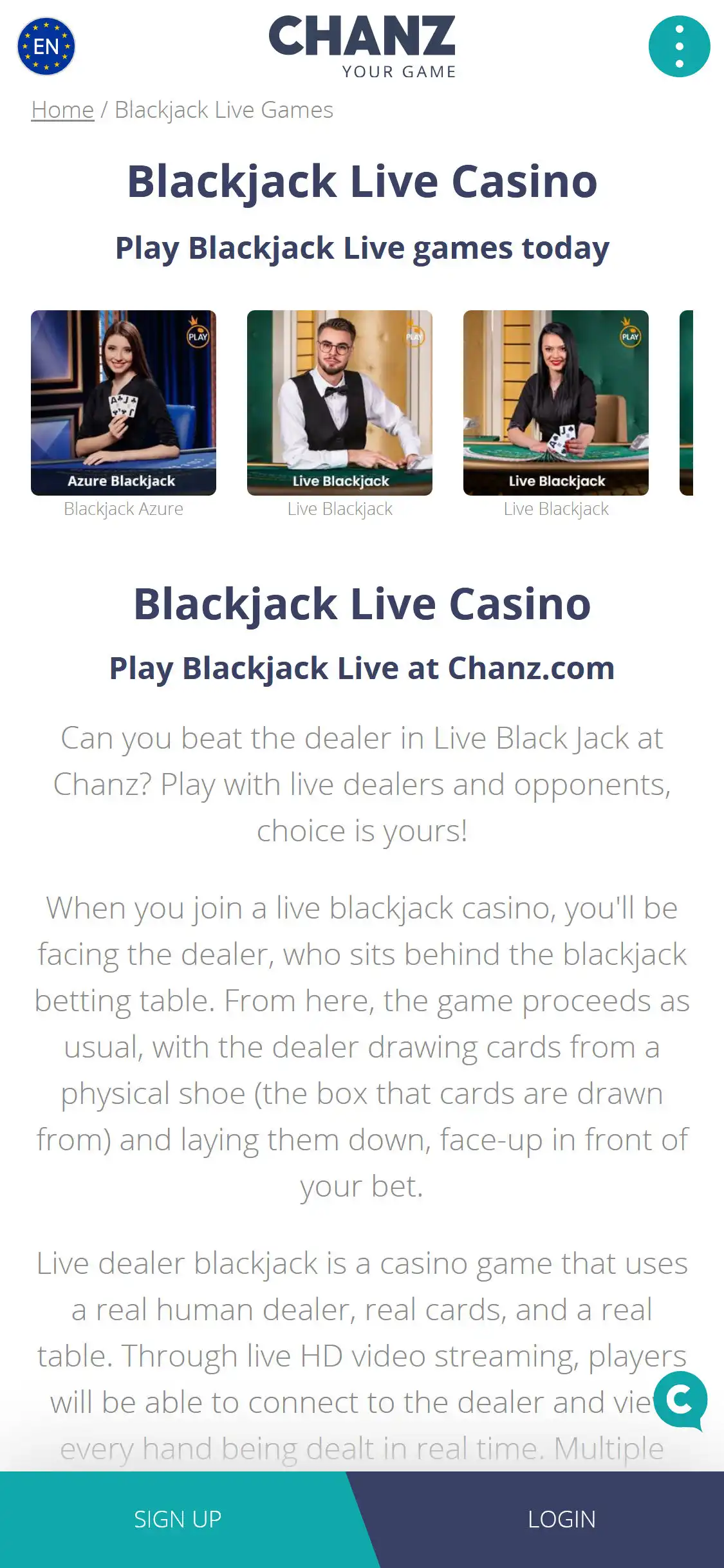 Chanz Casino Mobile Live Dealer Games Review