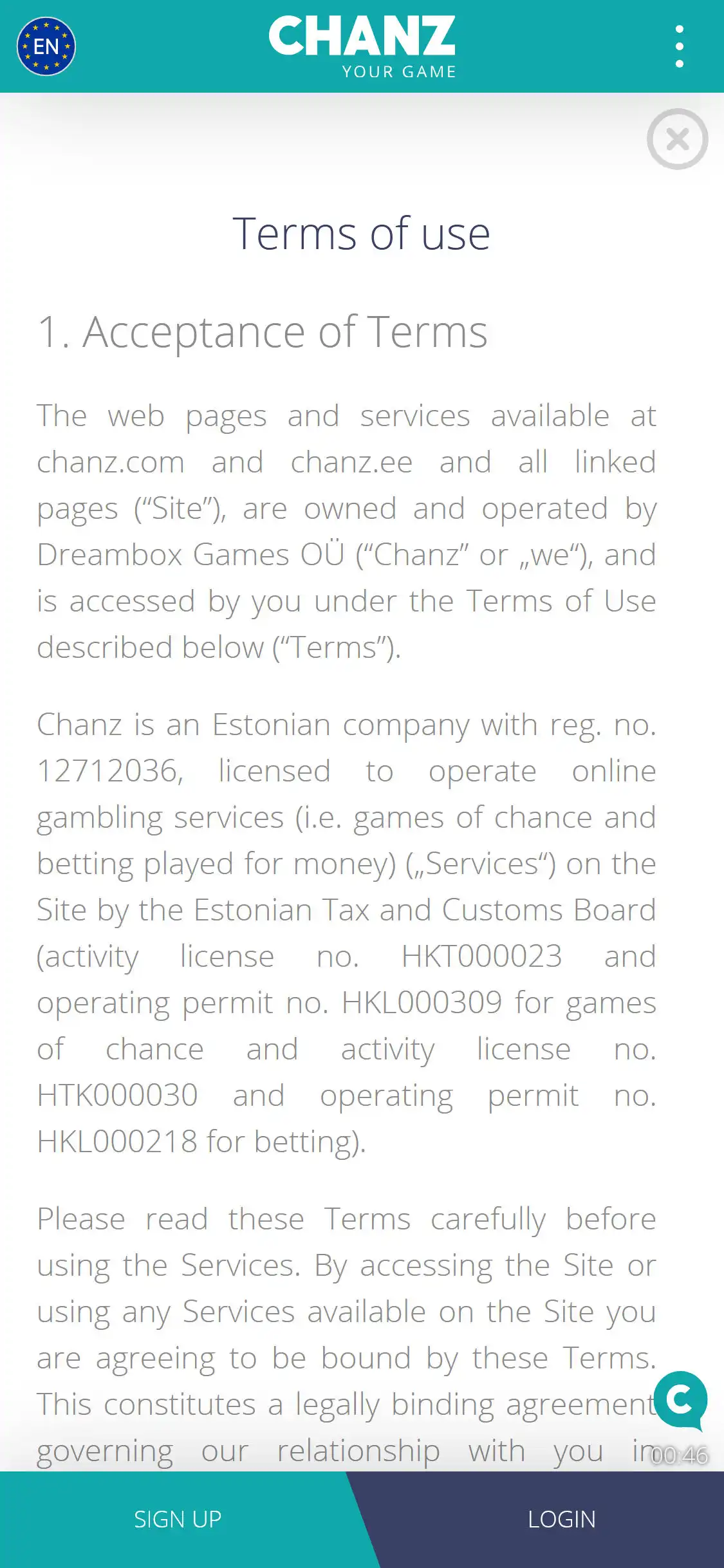 Chanz Casino Mobile Support Review