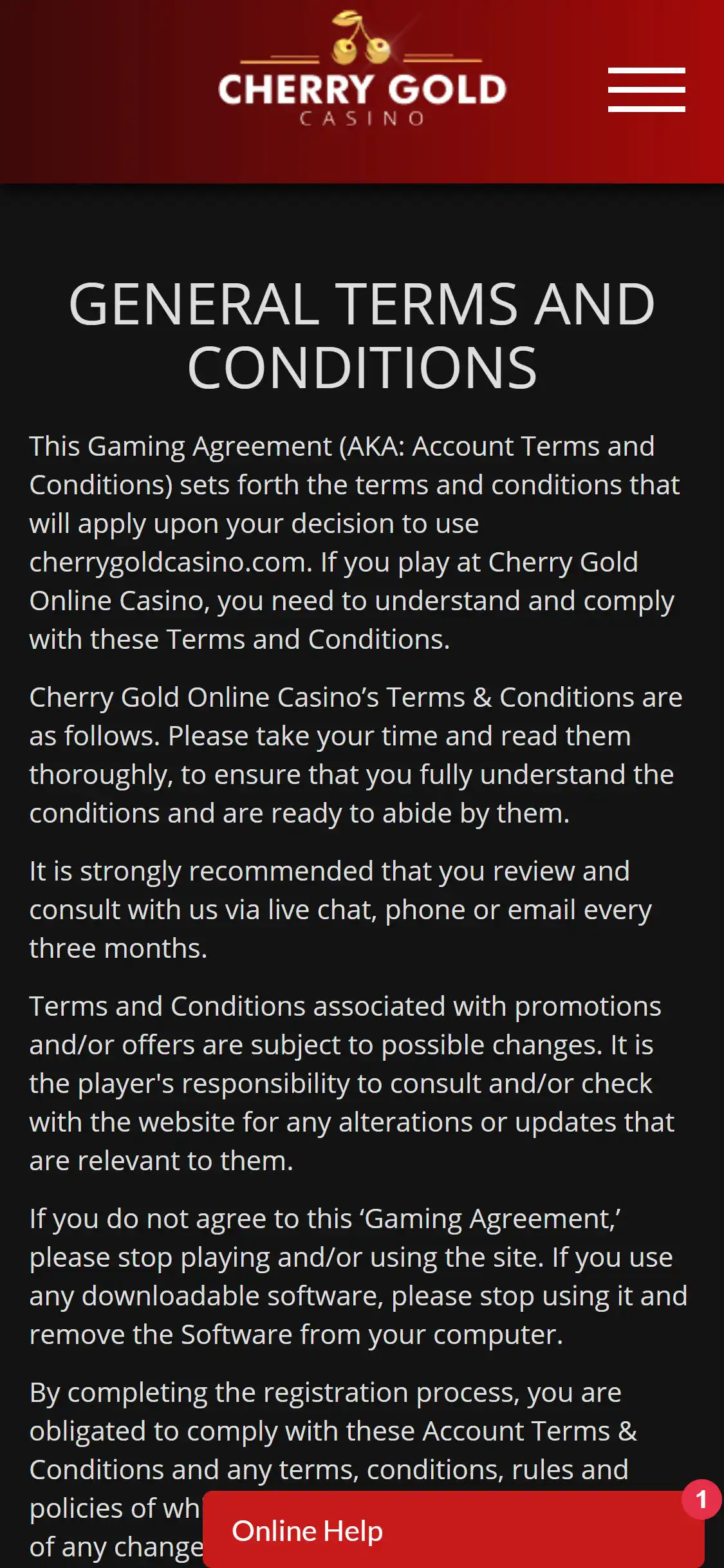 Cherry Gold Casino Mobile Support Review