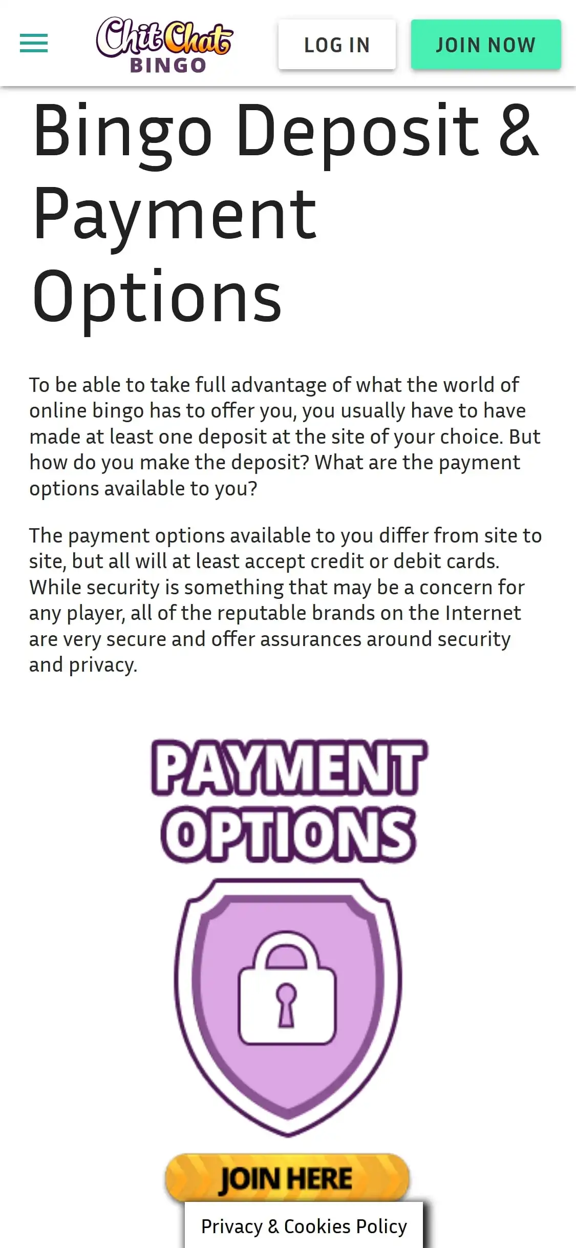 ChitChat Bingo Casino Mobile Payment Methods Review