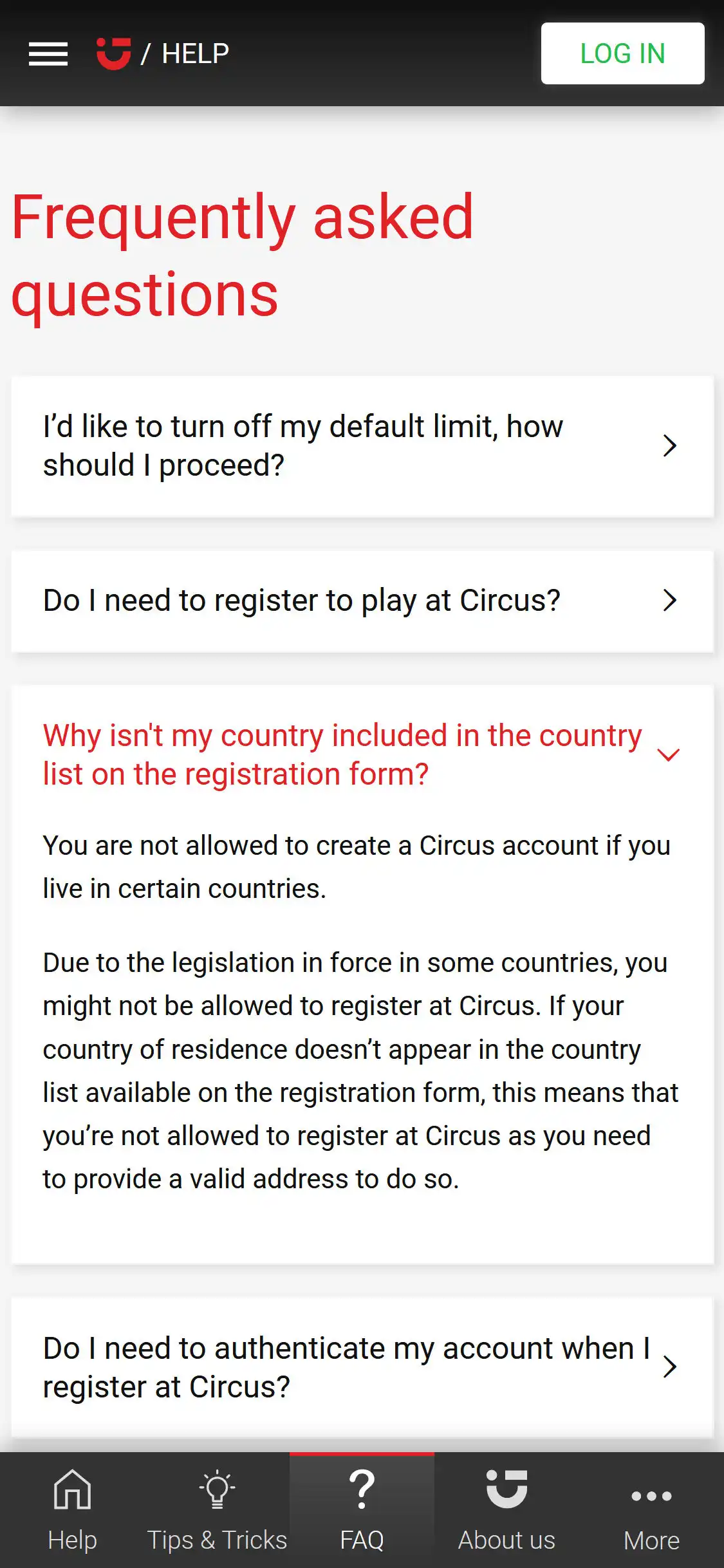 Circus Casino Mobile Support Review