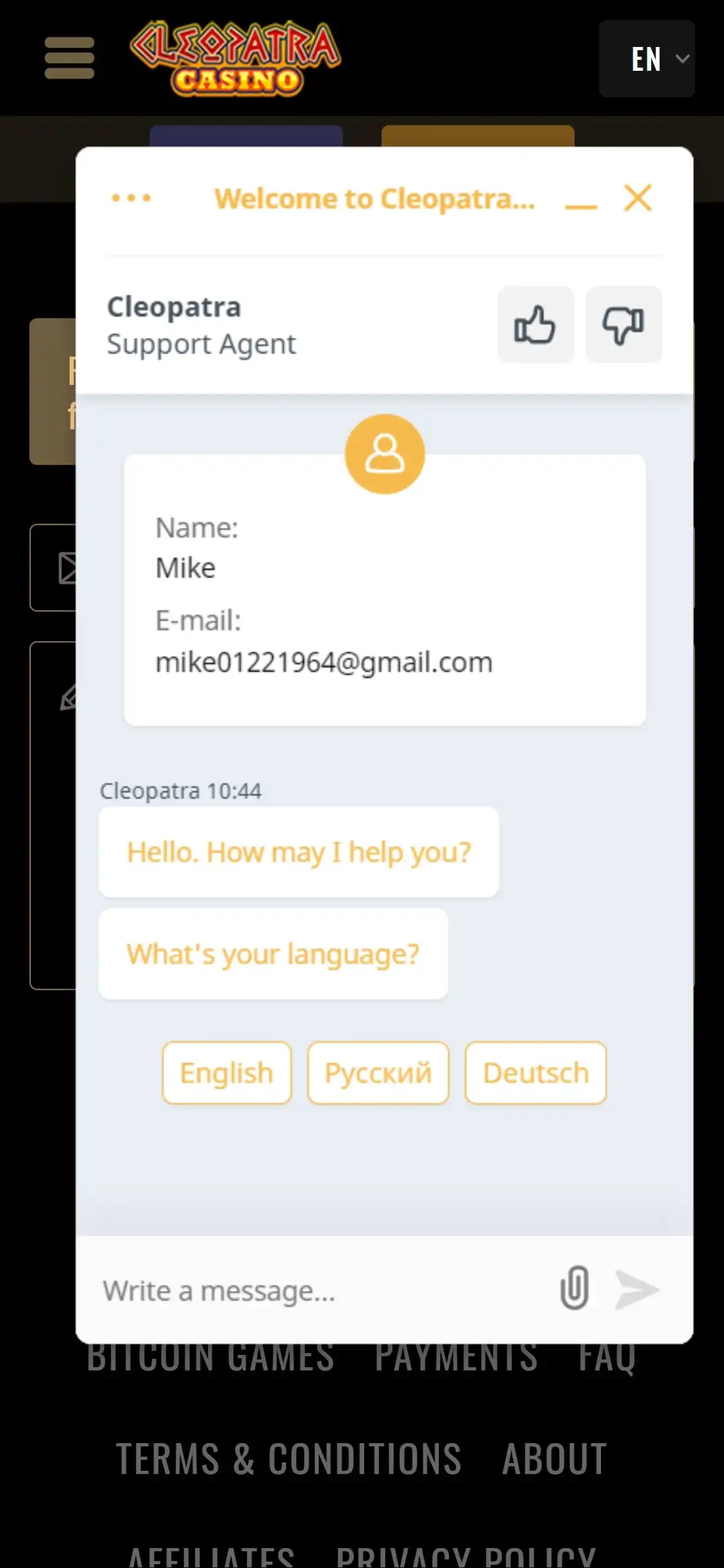Cleopatra Casino Mobile Support Review