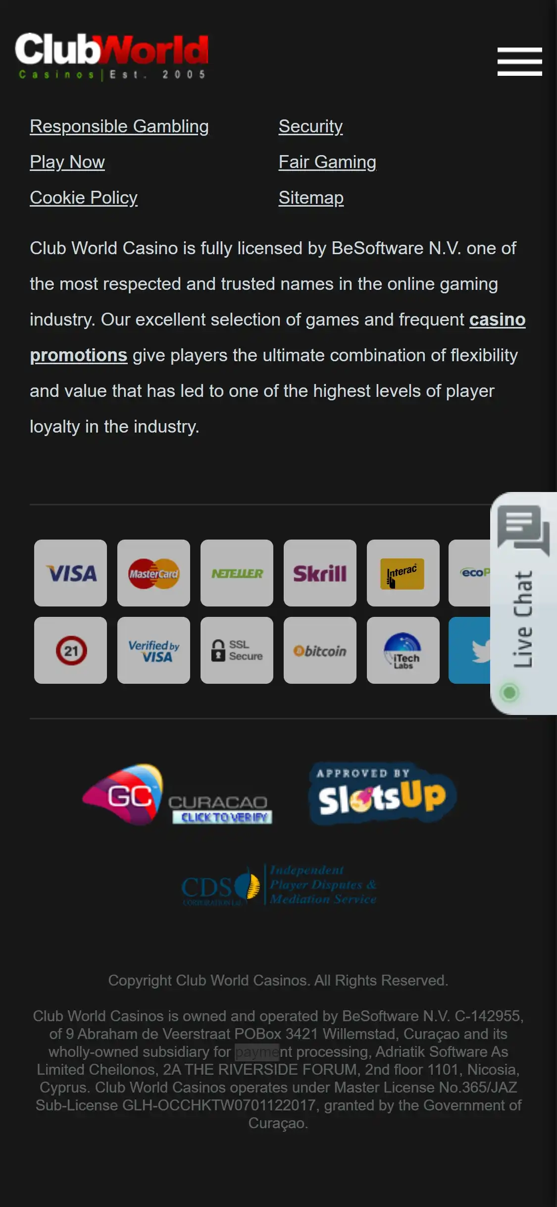 Club World Casinos Mobile Payment Methods Review