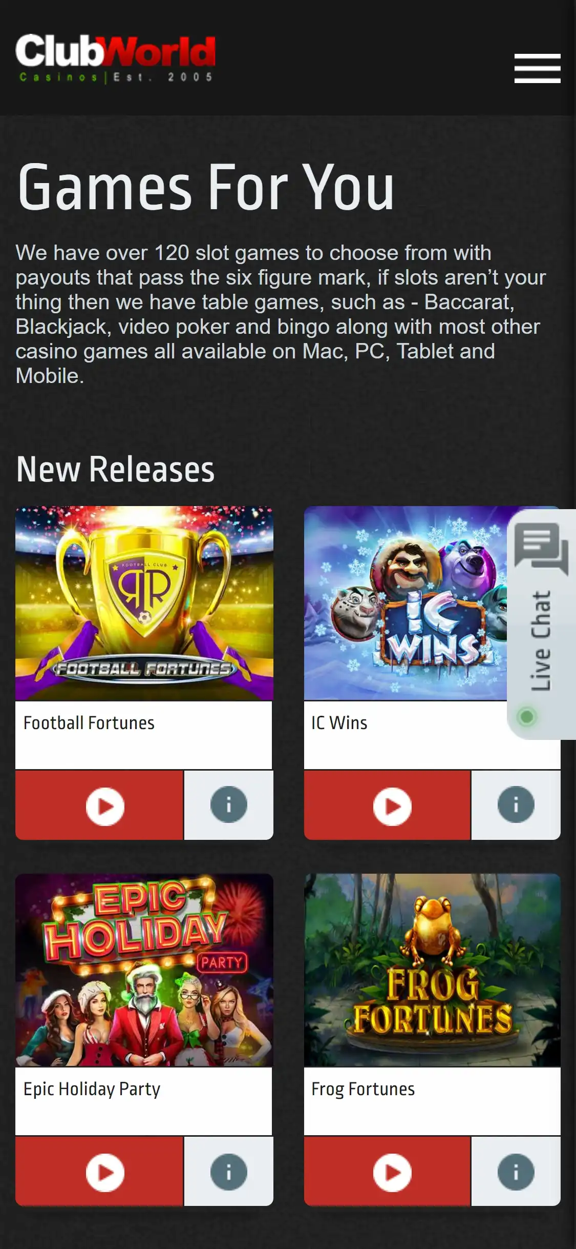 Club World Casinos Mobile Games Review