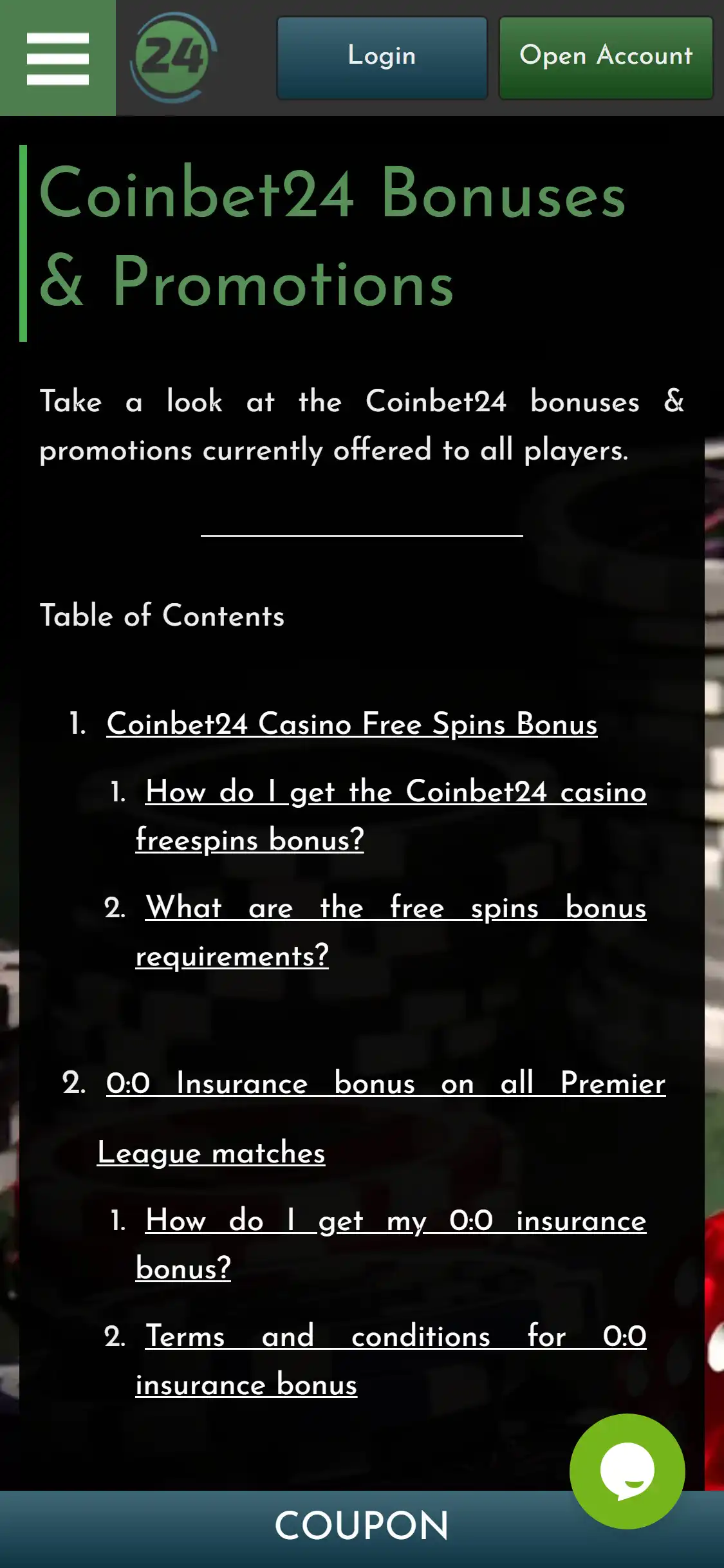 Coinbet24 Mobile No Deposit Bonus Review