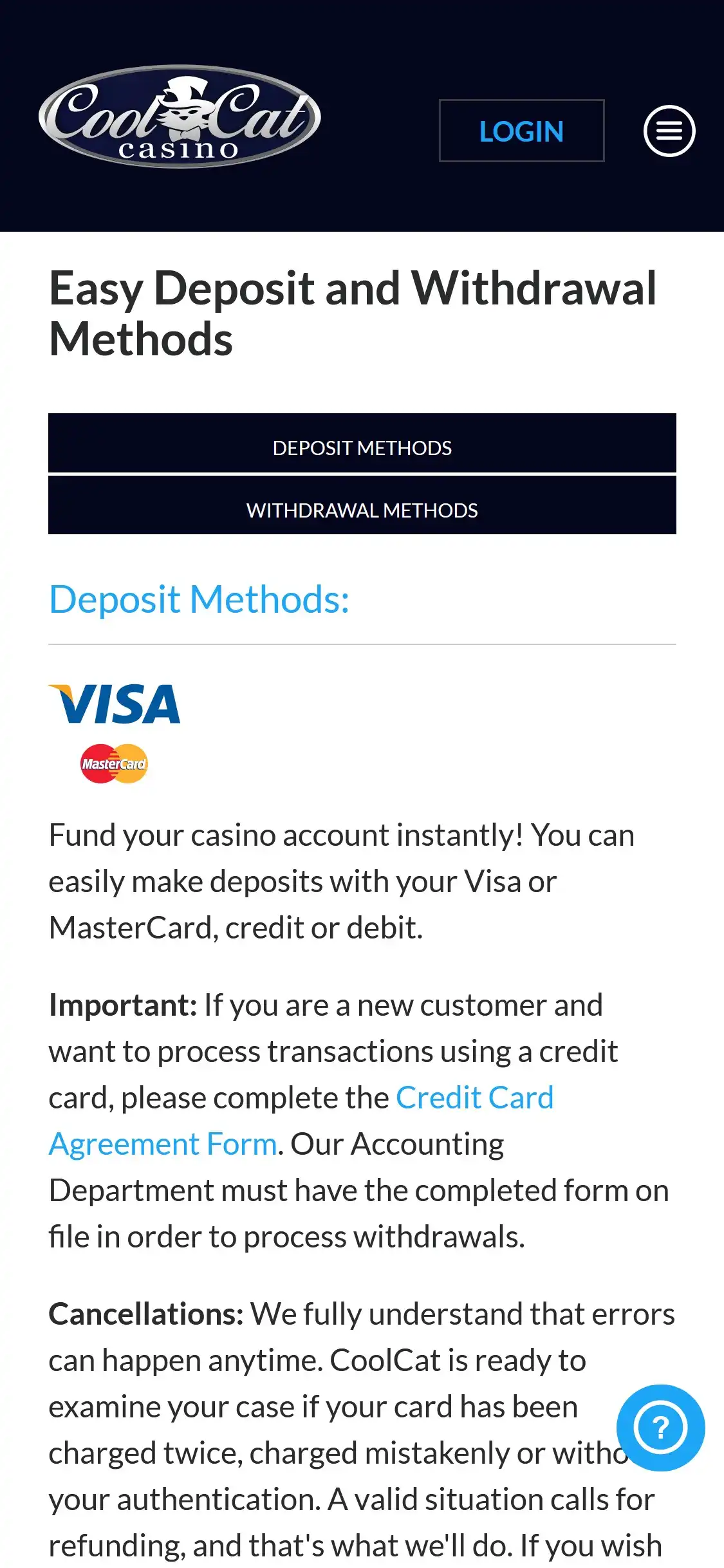 Cool Cat Casino Mobile Payment Methods Review