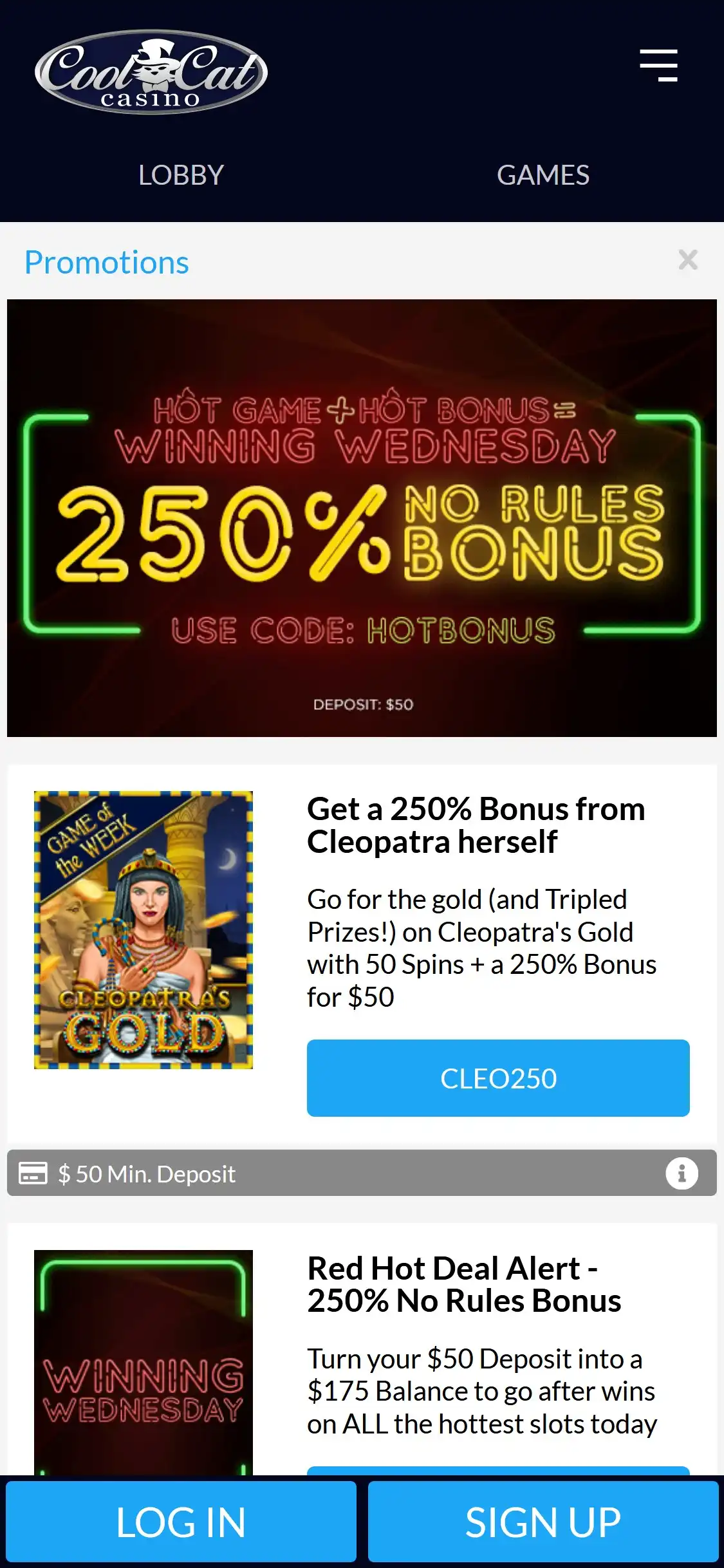 Cool Cat Casino Mobile No Deposit Bonus Review