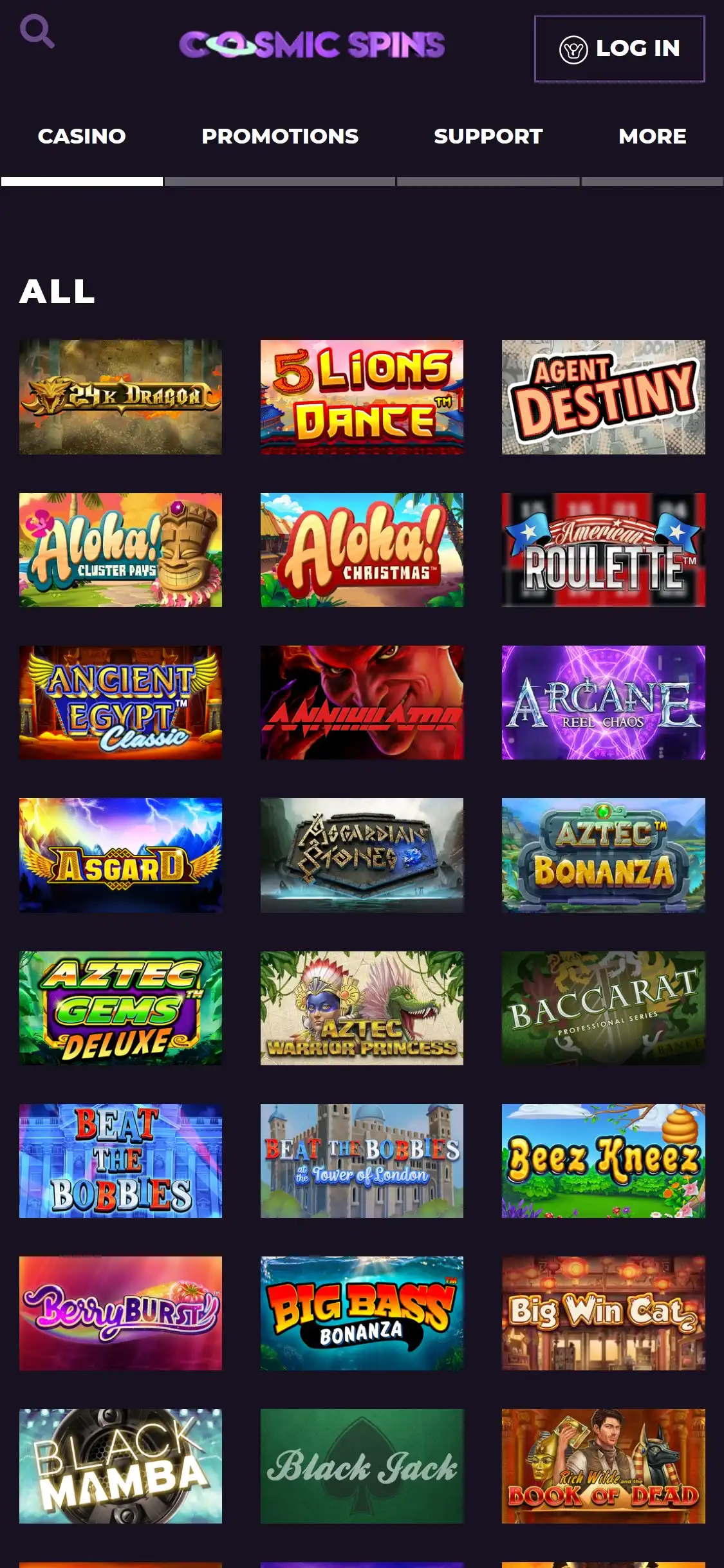 Cosmic Spins Casino Mobile Games Review
