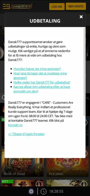 Dansk777 Casino Mobile Payment Methods Review