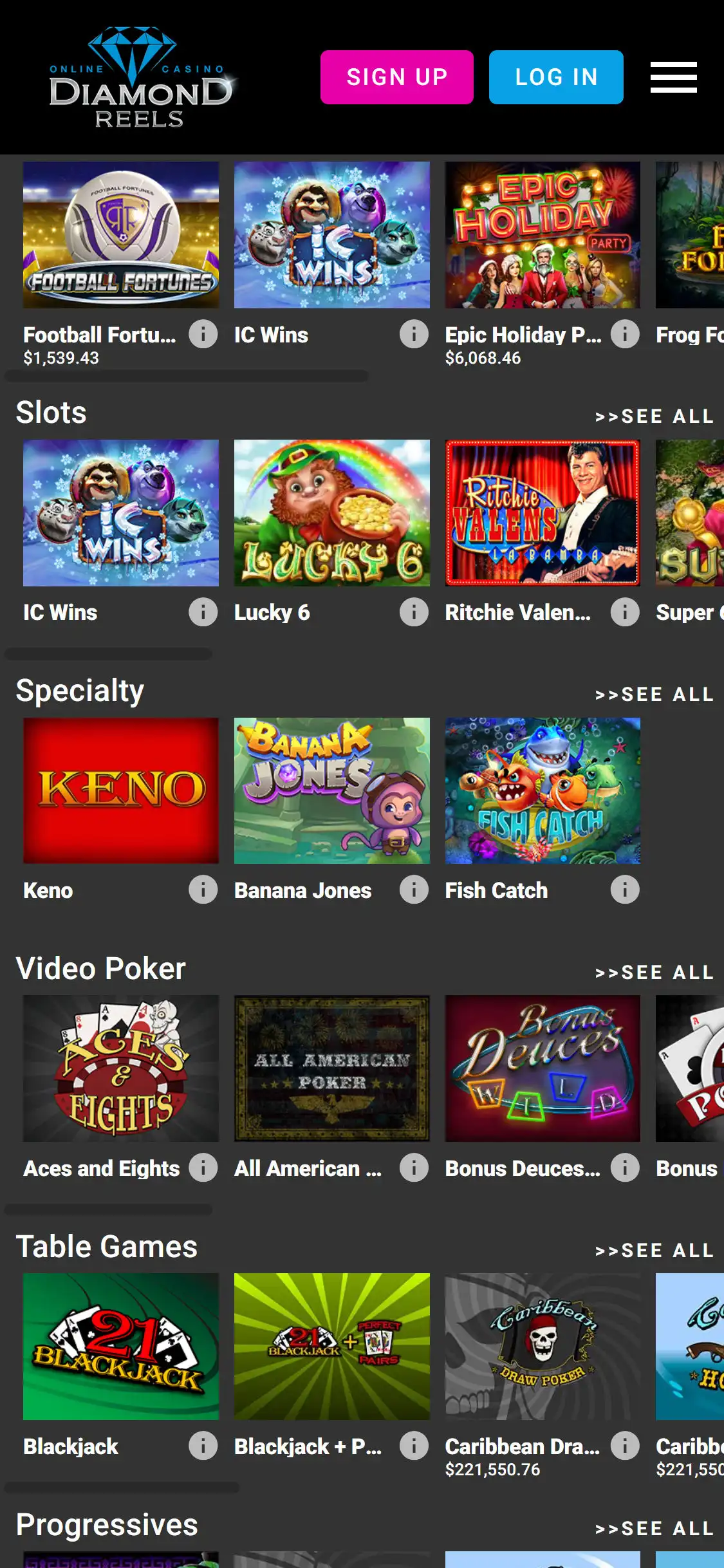 Diamond Reels Casino Mobile Games Review